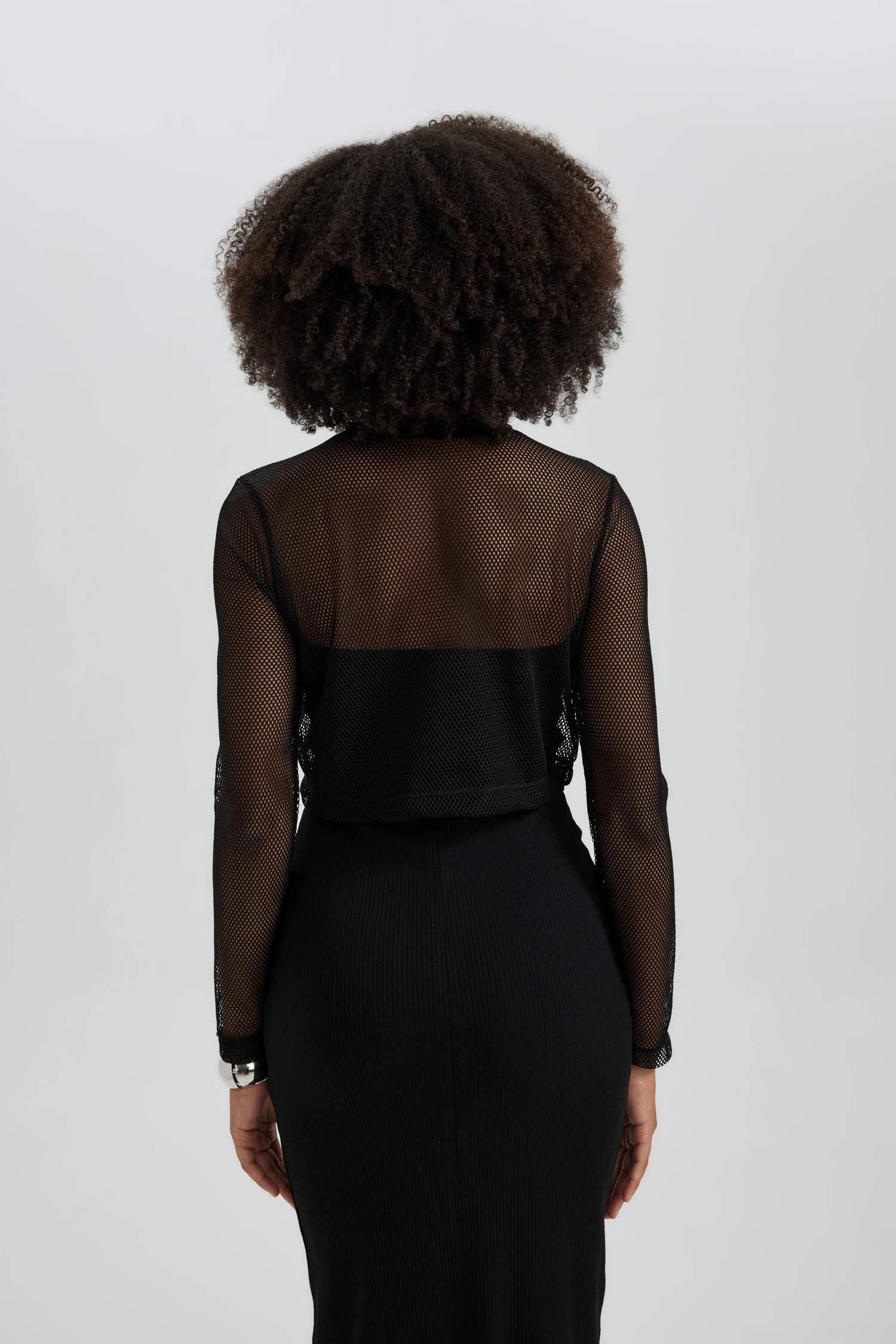 Fitted Crop Uzun Kollu File Tişört