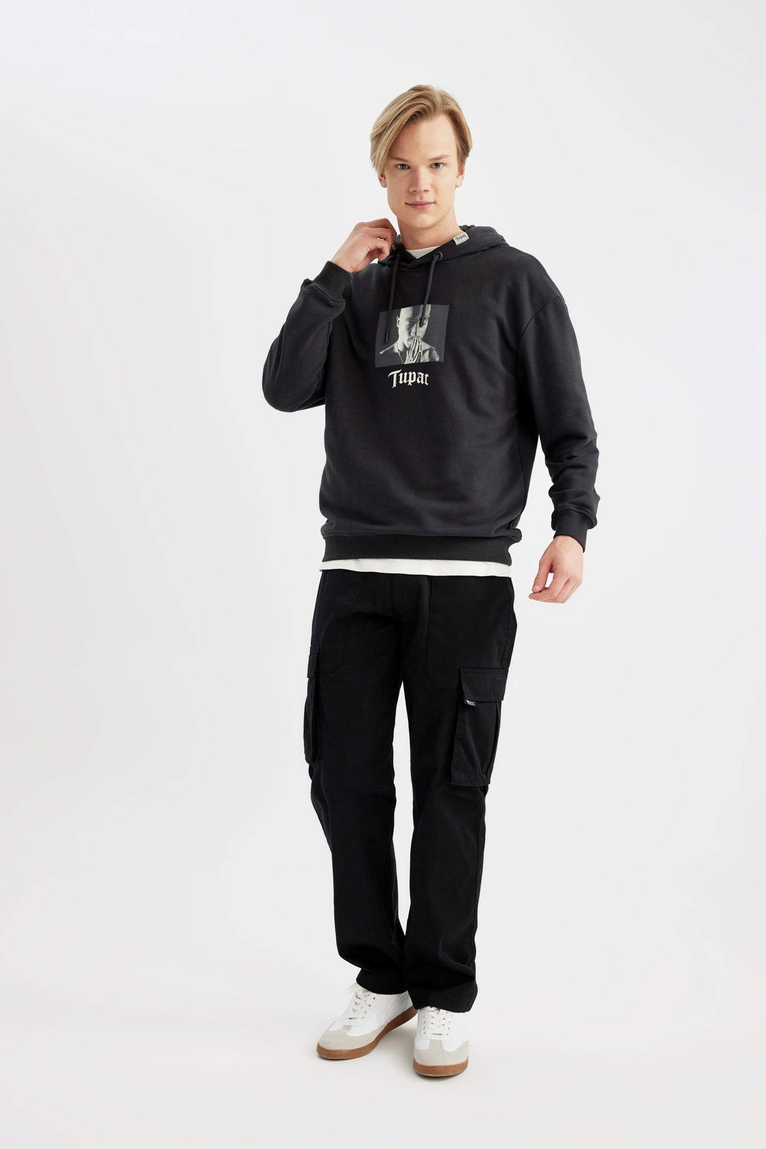 Tupac Shakur Boxy Fit Kapüşonlu Sweatshirt