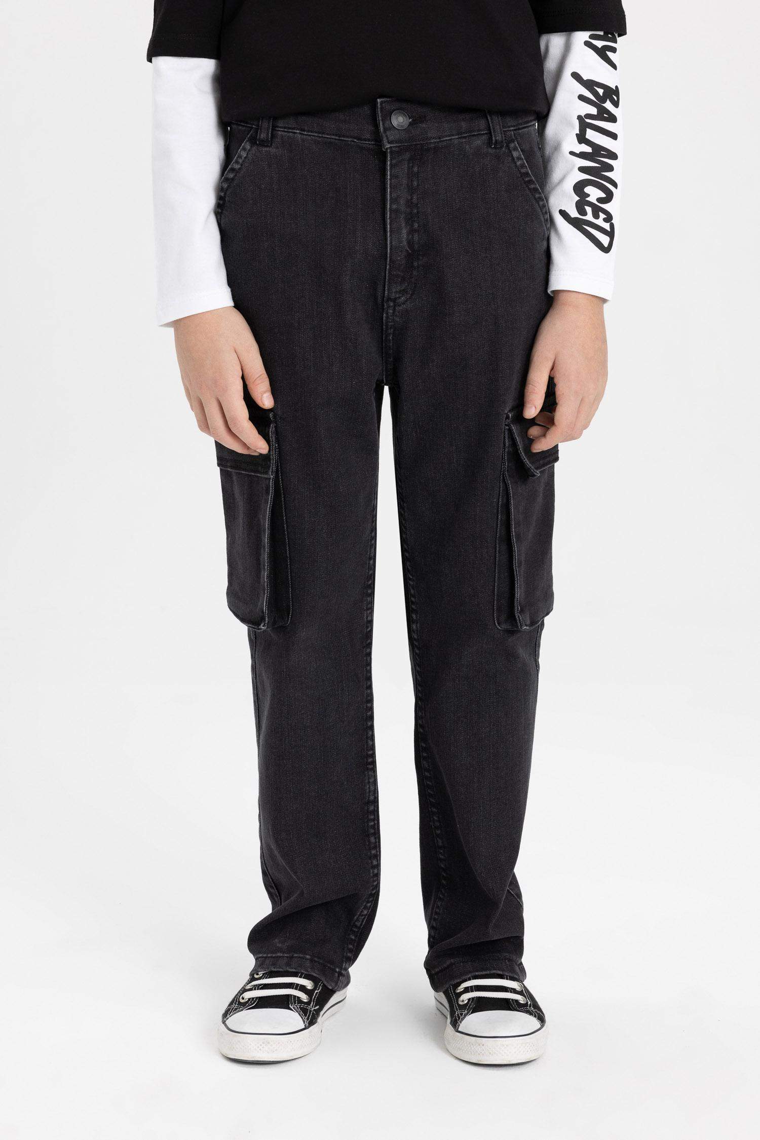 Erkek Çocuk Kargo Fit Düz Paça Jean Pantolon