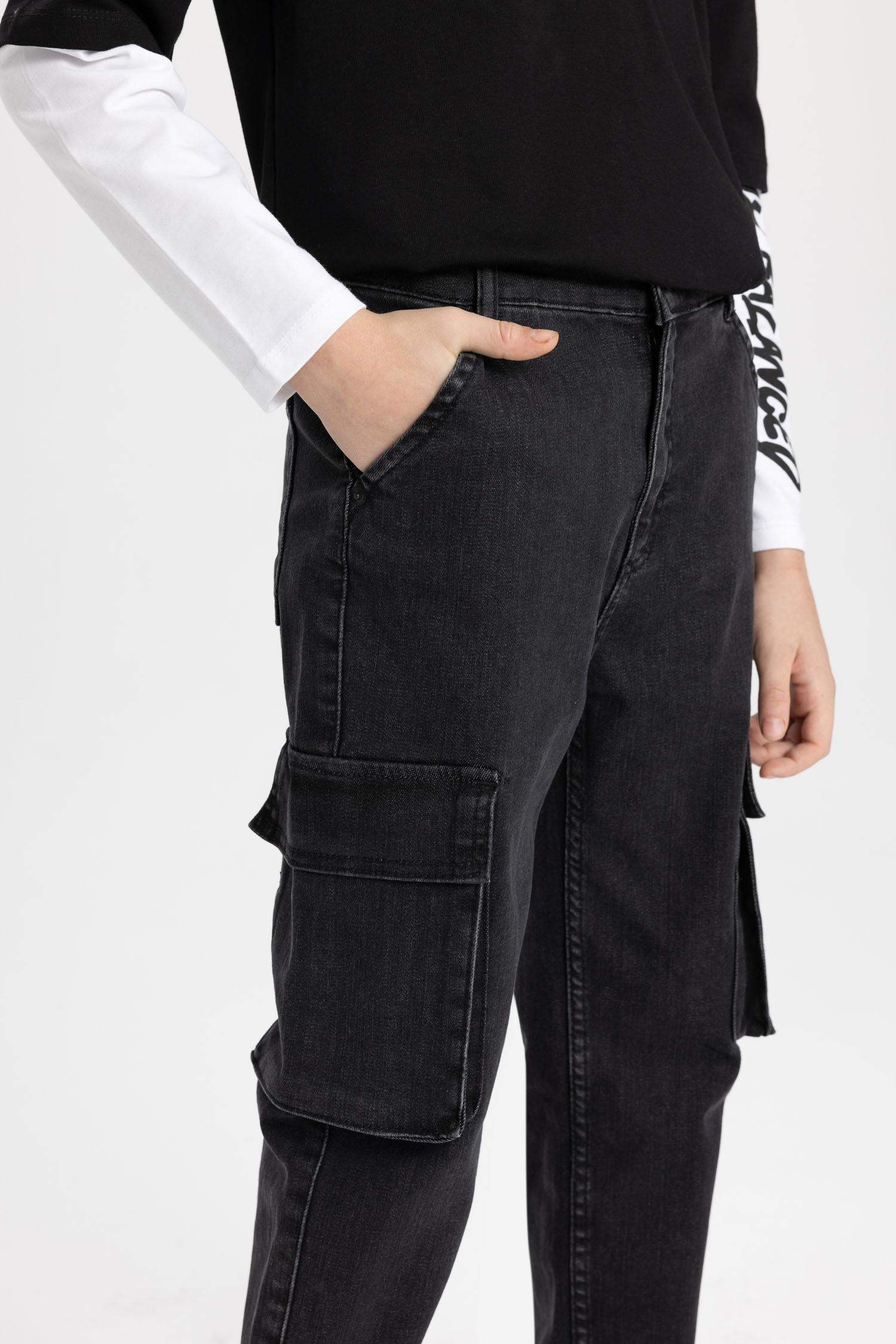 Erkek Çocuk Kargo Fit Düz Paça Jean Pantolon