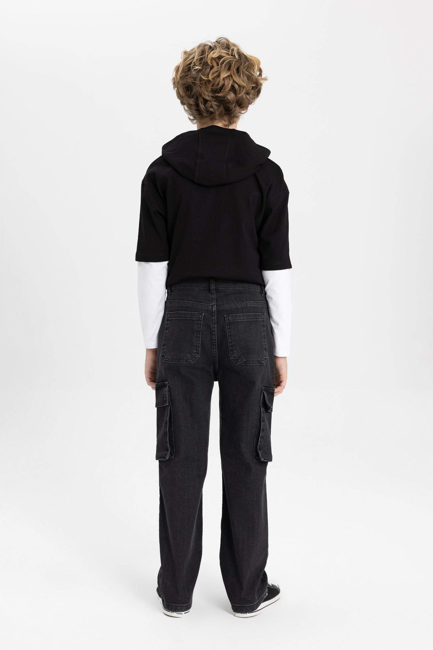 Erkek Çocuk Kargo Fit Düz Paça Jean Pantolon