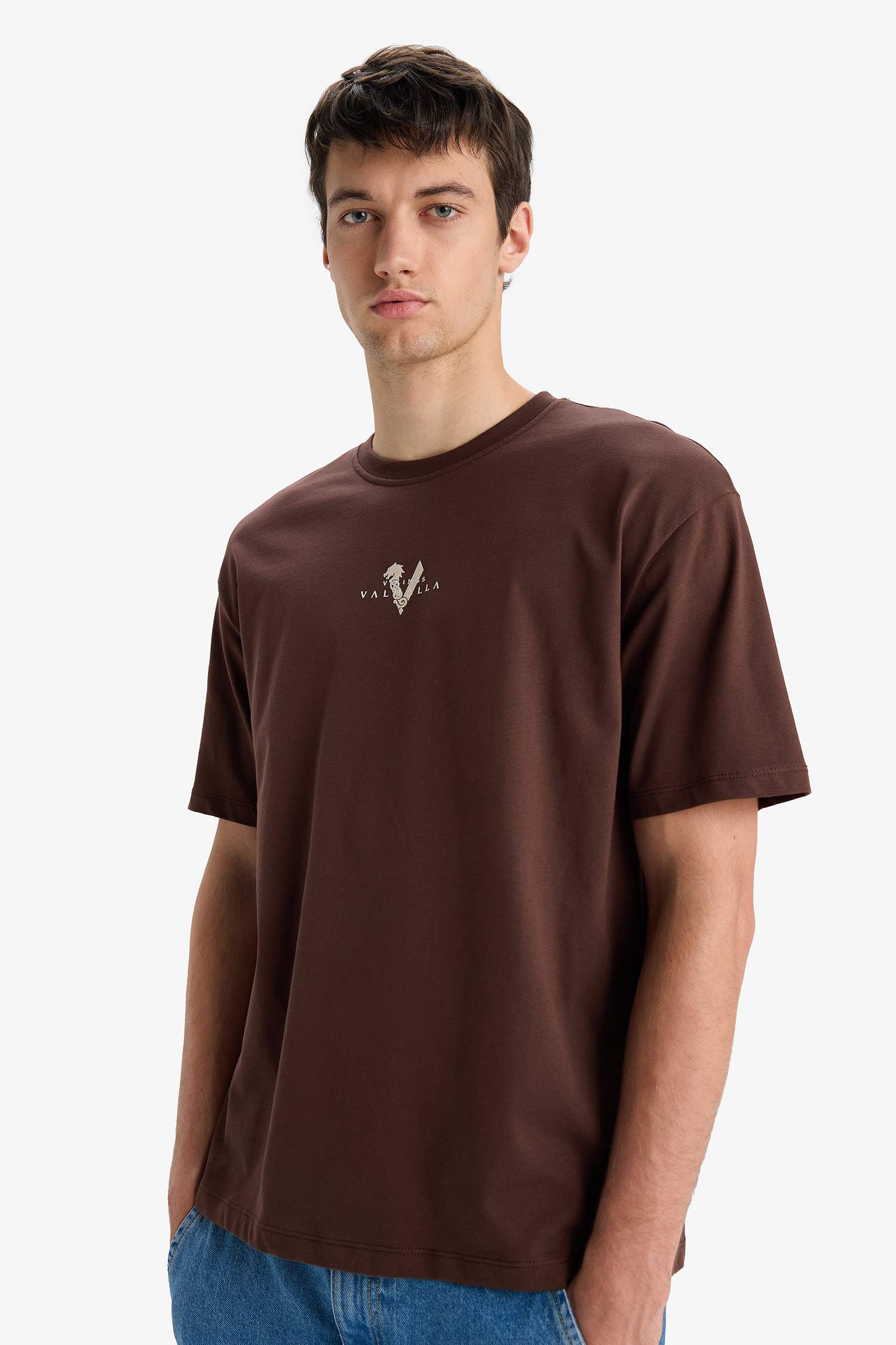 %100 Pamuk Vikings Valhalla Comfort Regular Fit Rahat Kalıp Bisiklet Yaka Sırt Baskılı Kısa Kollu Tişört