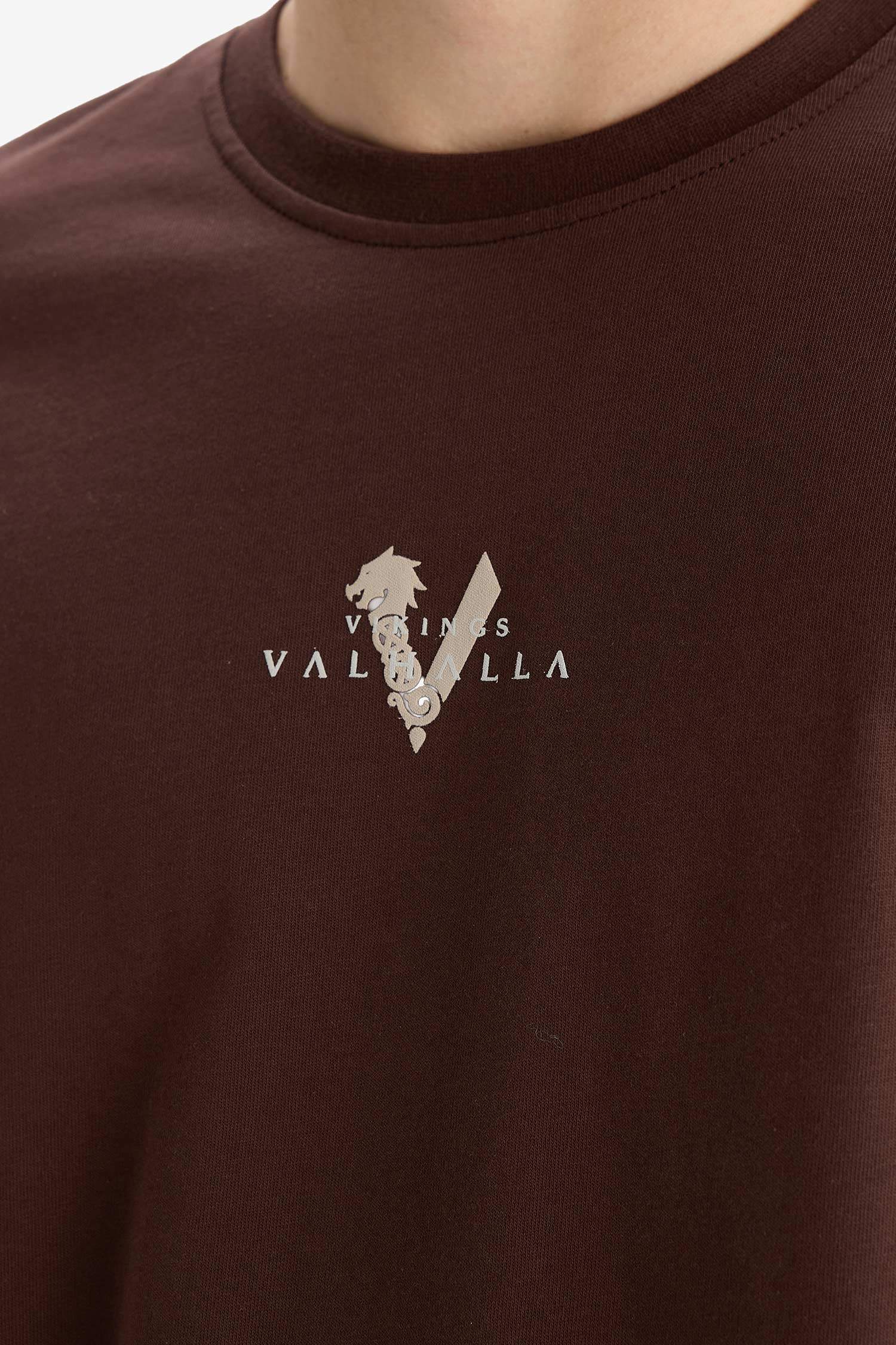 %100 Pamuk Vikings Valhalla Comfort Regular Fit Rahat Kalıp Bisiklet Yaka Sırt Baskılı Kısa Kollu Tişört