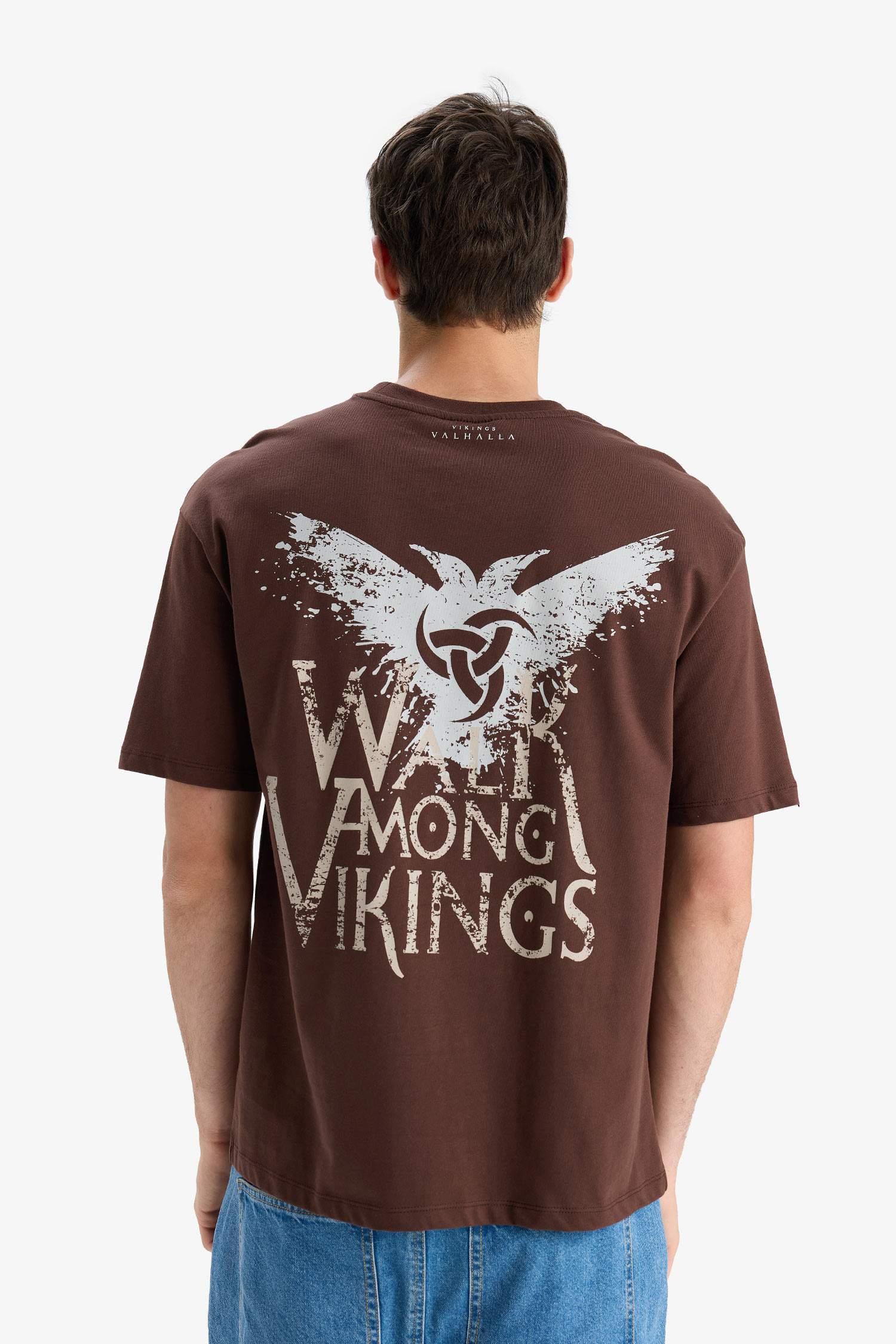 %100 Pamuk Vikings Valhalla Comfort Regular Fit Rahat Kalıp Bisiklet Yaka Sırt Baskılı Kısa Kollu Tişört
