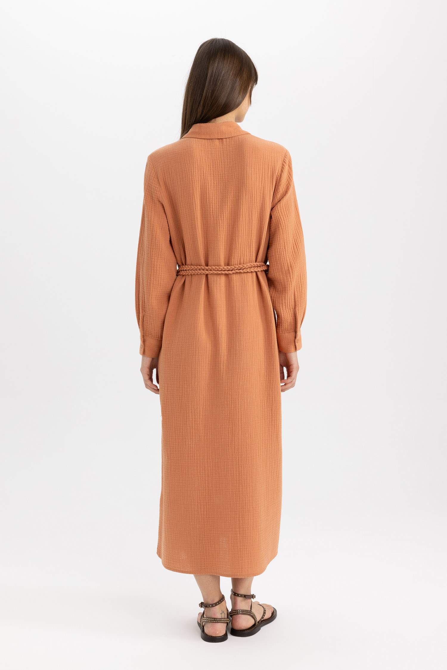 Regular Fit Shirt Collar Muslin Dress