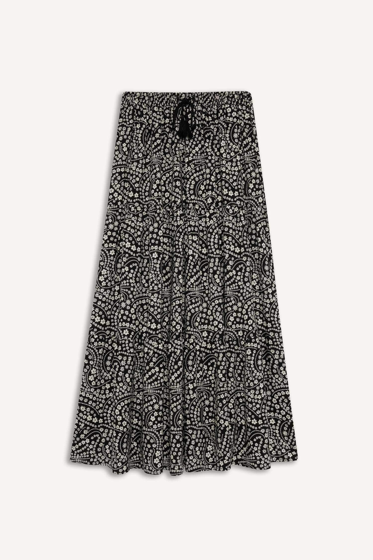 Beli Lastikli Desenli Kiloş Maxi Etek