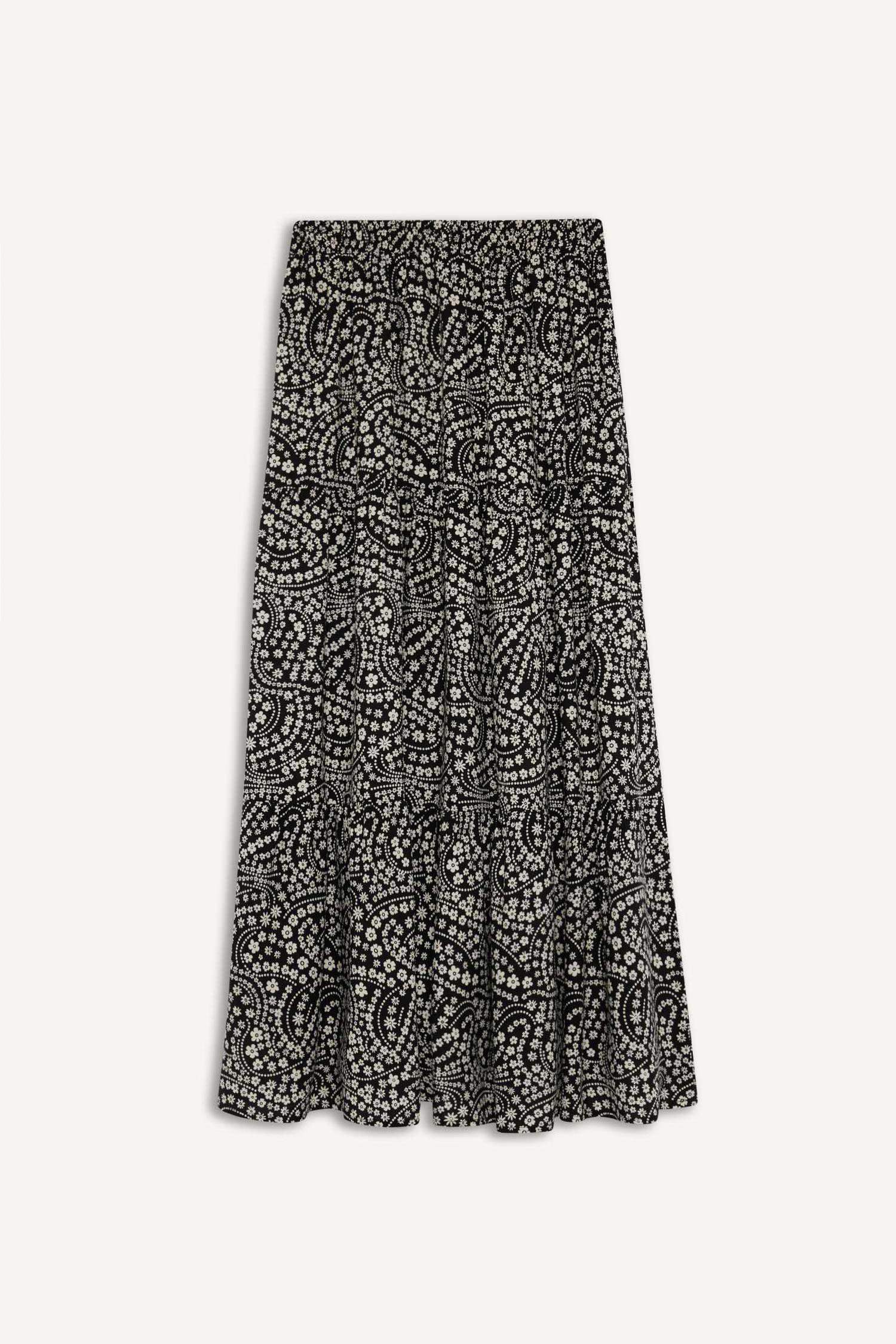 Beli Lastikli Desenli Kiloş Maxi Etek