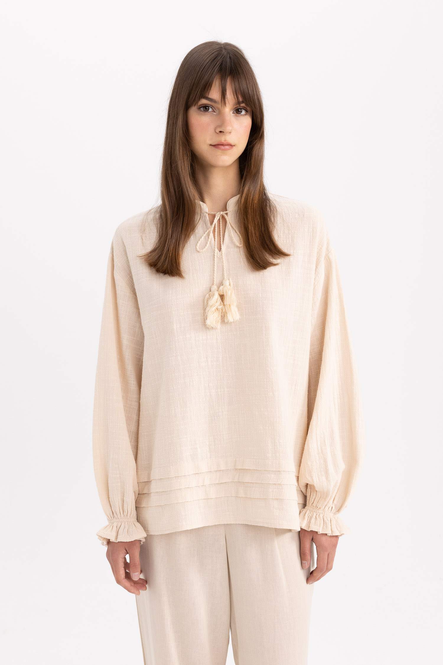 Relax Fit Linen Look Long Sleeve Tunic