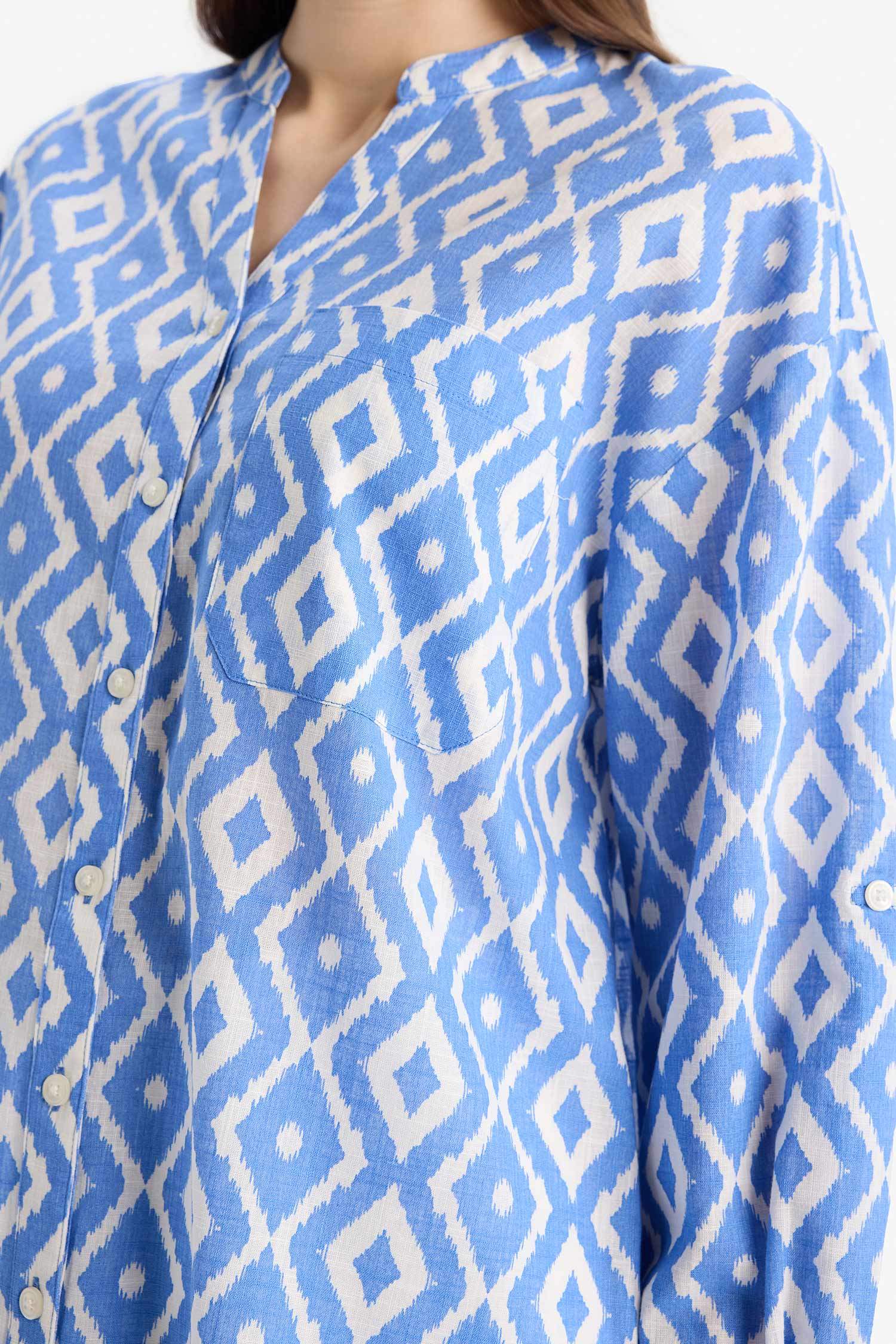 قميص طويل قطن مطبوع قصة مريحة