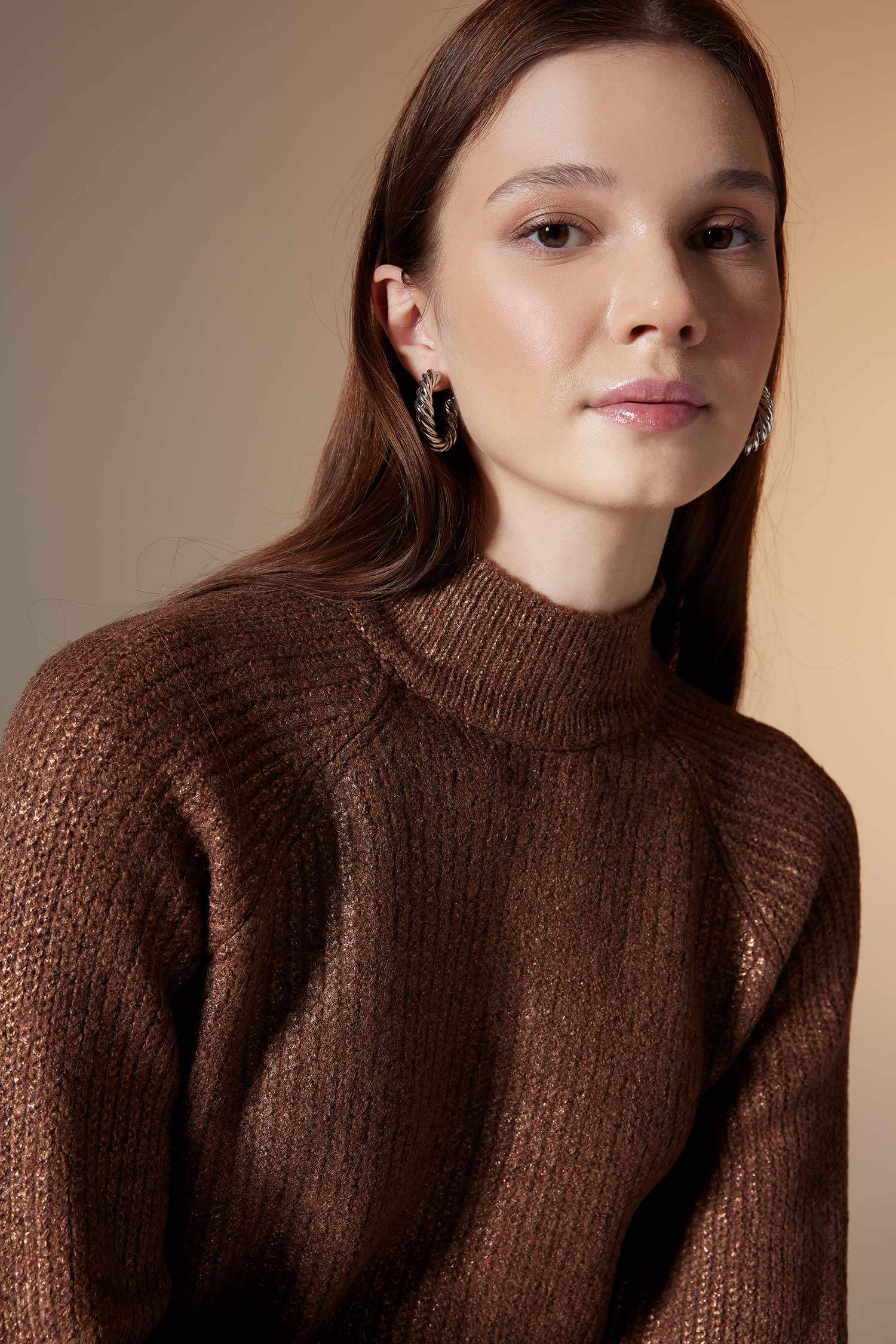 Regular Fit Half Turtleneck Basic Knitted Pullover Tunic