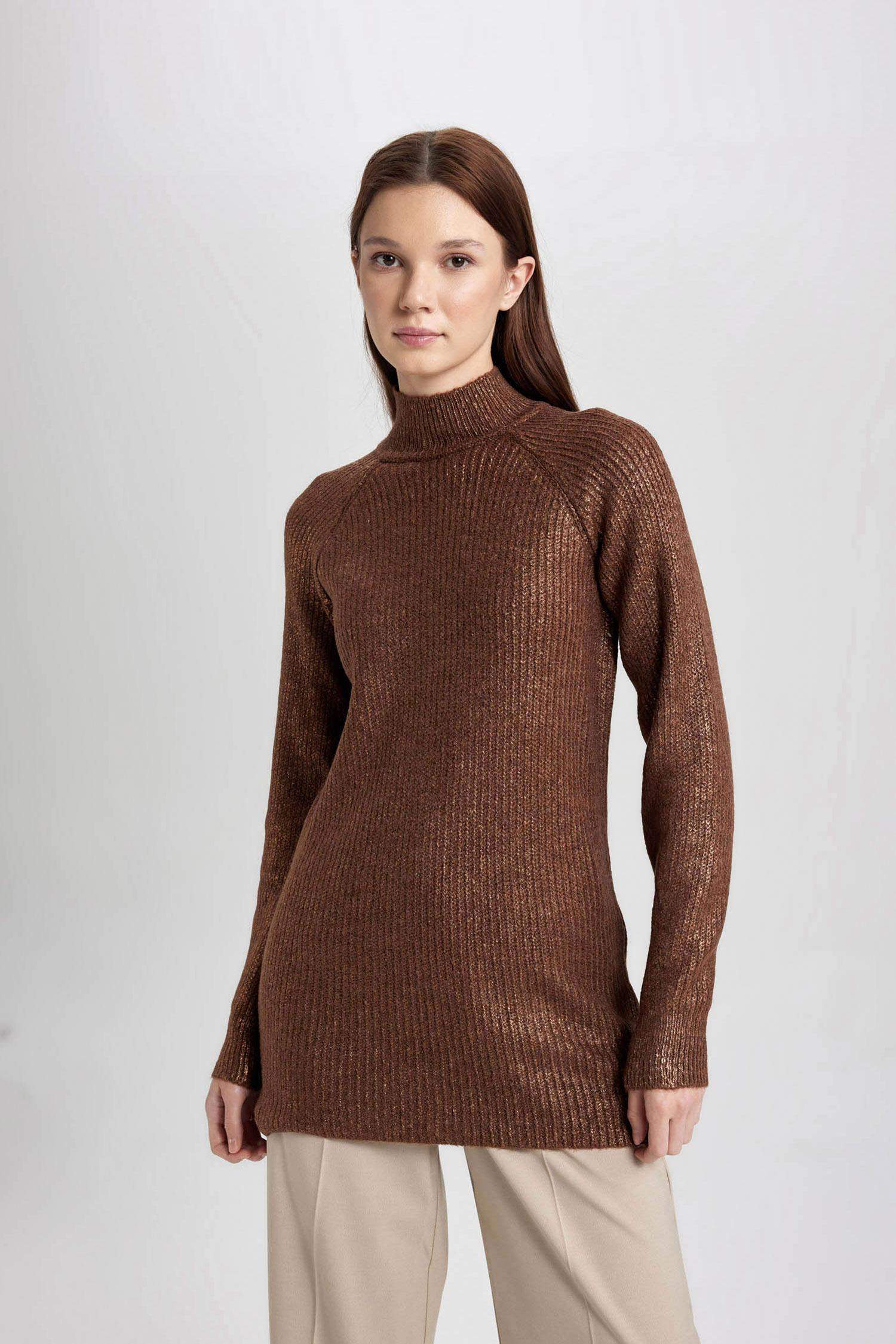 Regular Fit Half Turtleneck Basic Knitted Pullover Tunic