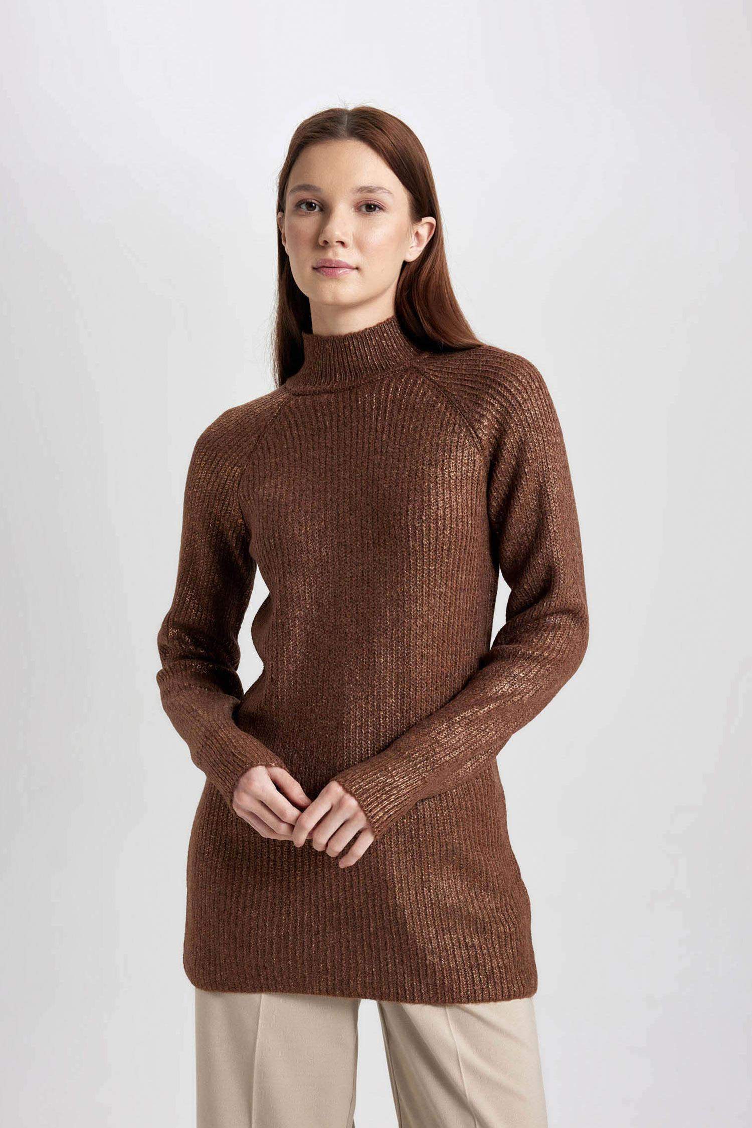 Regular Fit Half Turtleneck Basic Knitted Pullover Tunic