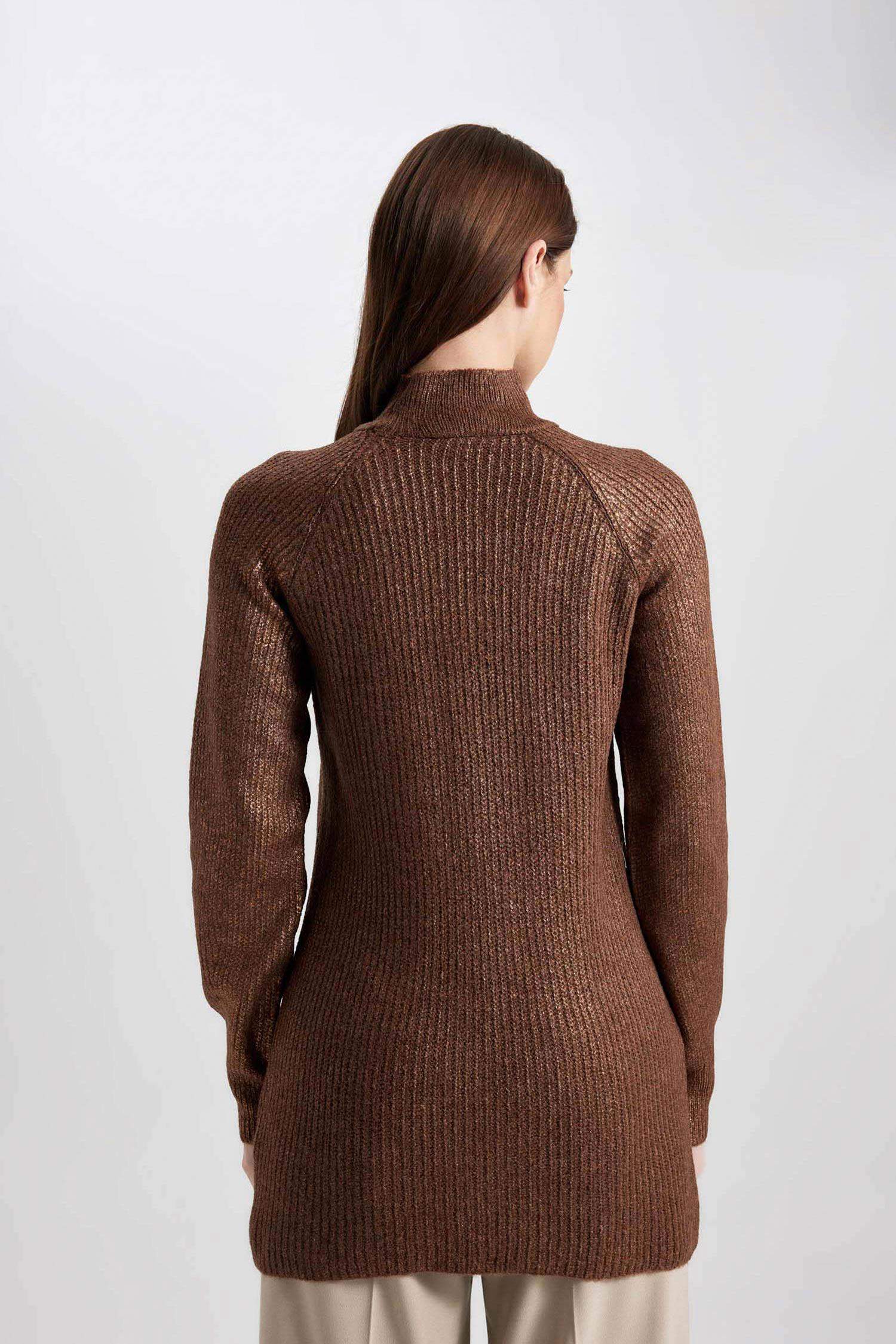 Regular Fit Half Turtleneck Basic Knitted Pullover Tunic