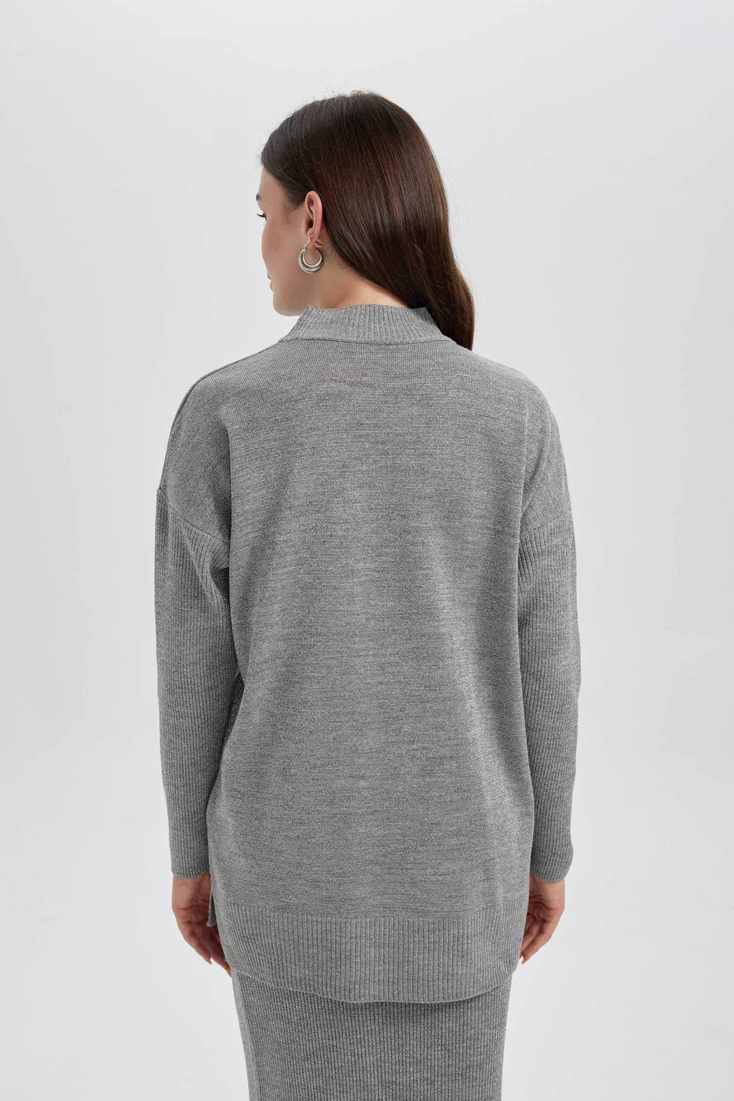Regular Fit Half Turtleneck Basic Knitted Pullover Tunic