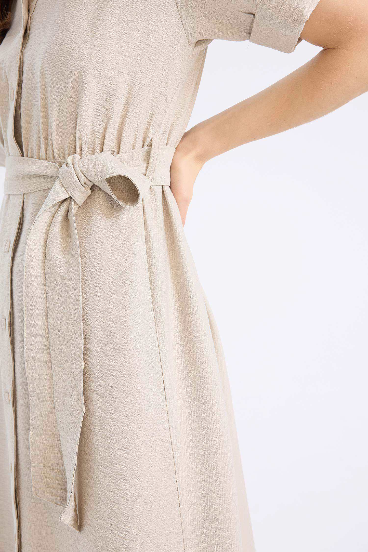 Рубашечный Воротник Короткий Рукав Миди Платье