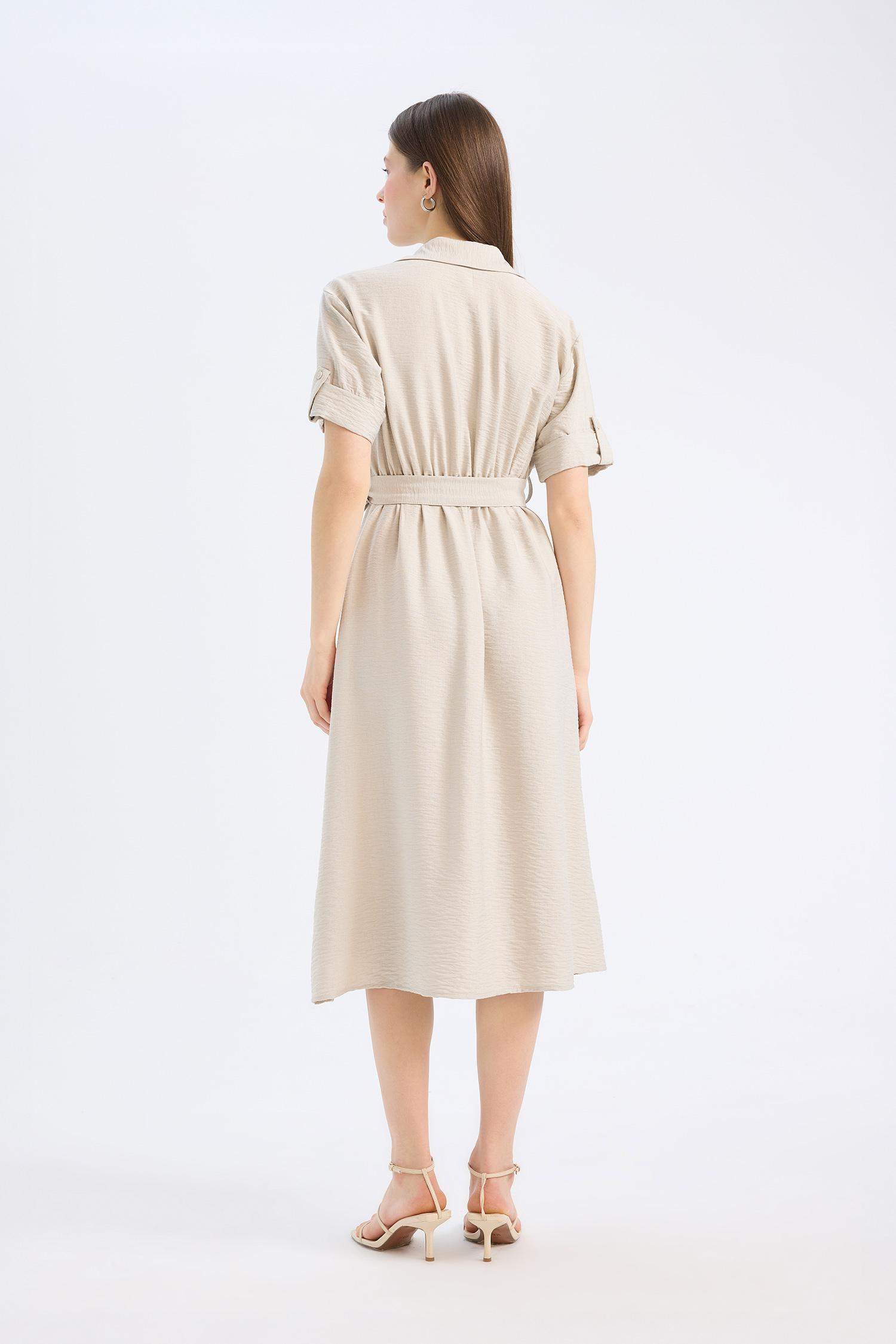 Рубашечный Воротник Короткий Рукав Миди Платье