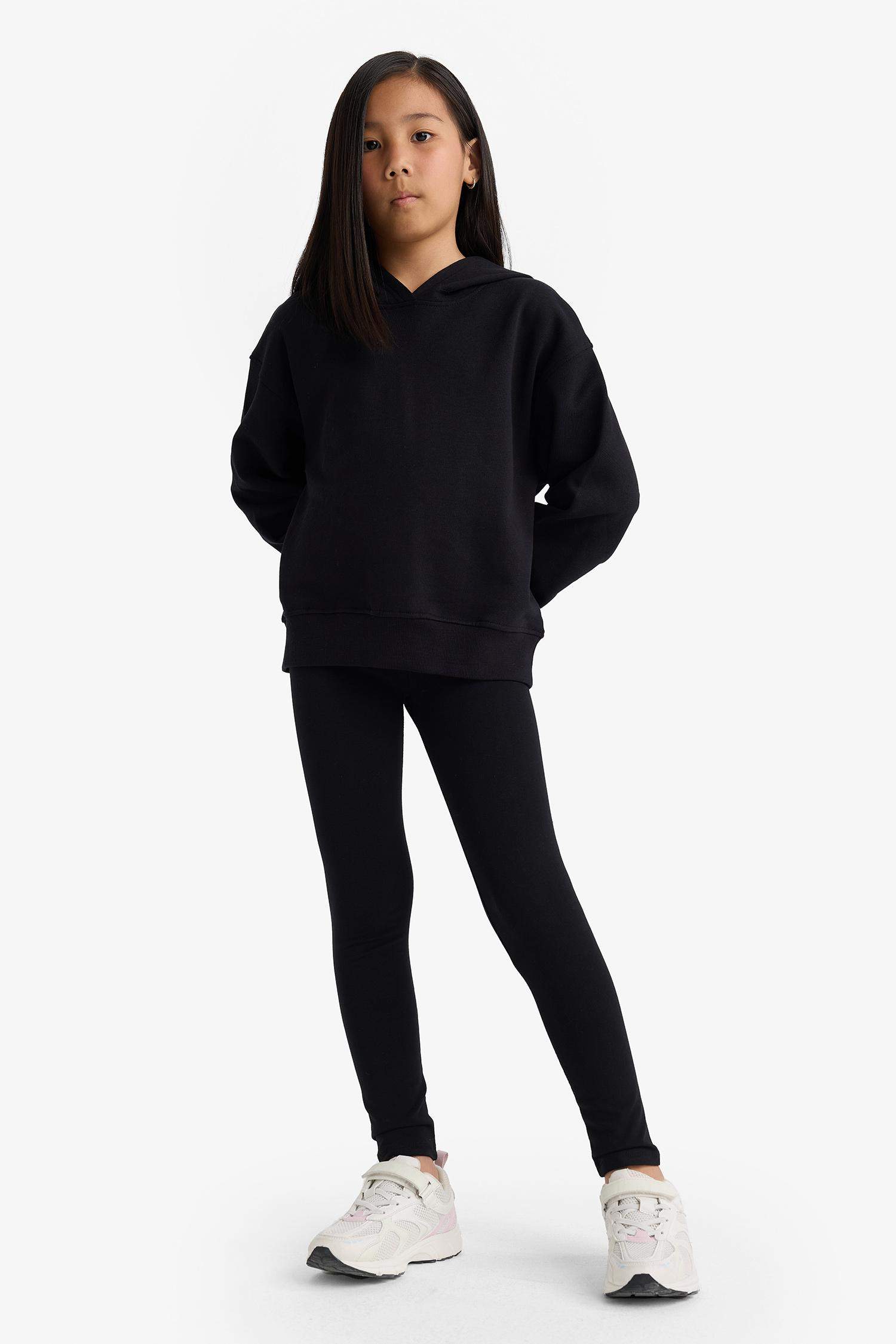 Kız Çocuk Basic Düz Uzun Siyah Tayt