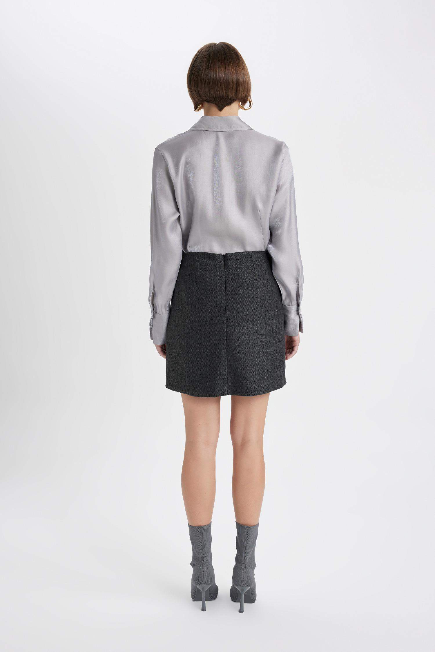 A Cut Knit Patterned Lined Normal Waist Mini Skirt