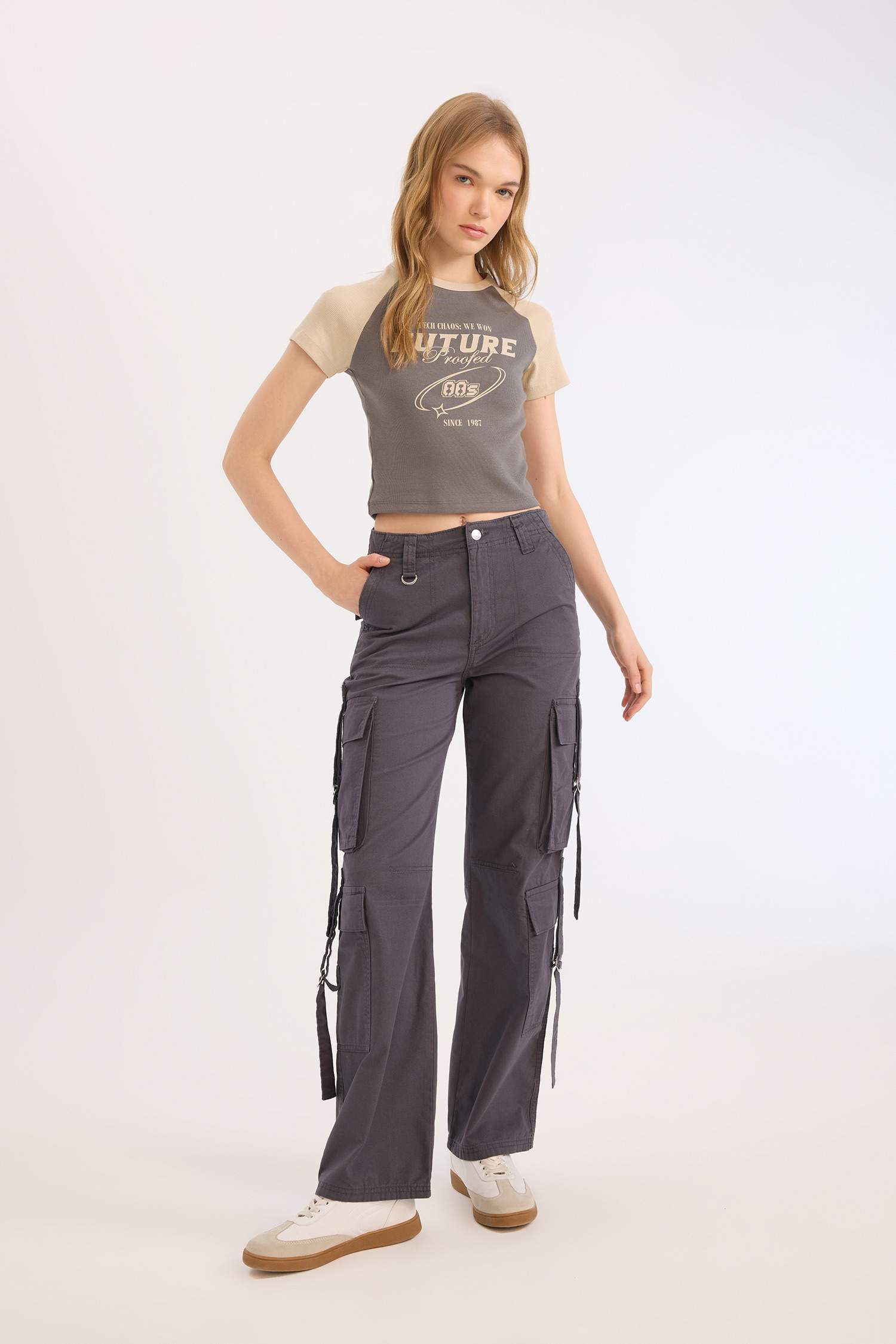 Coool Wide Leg Geniş Paça Pantolon Kargo Cepli Düz Basic