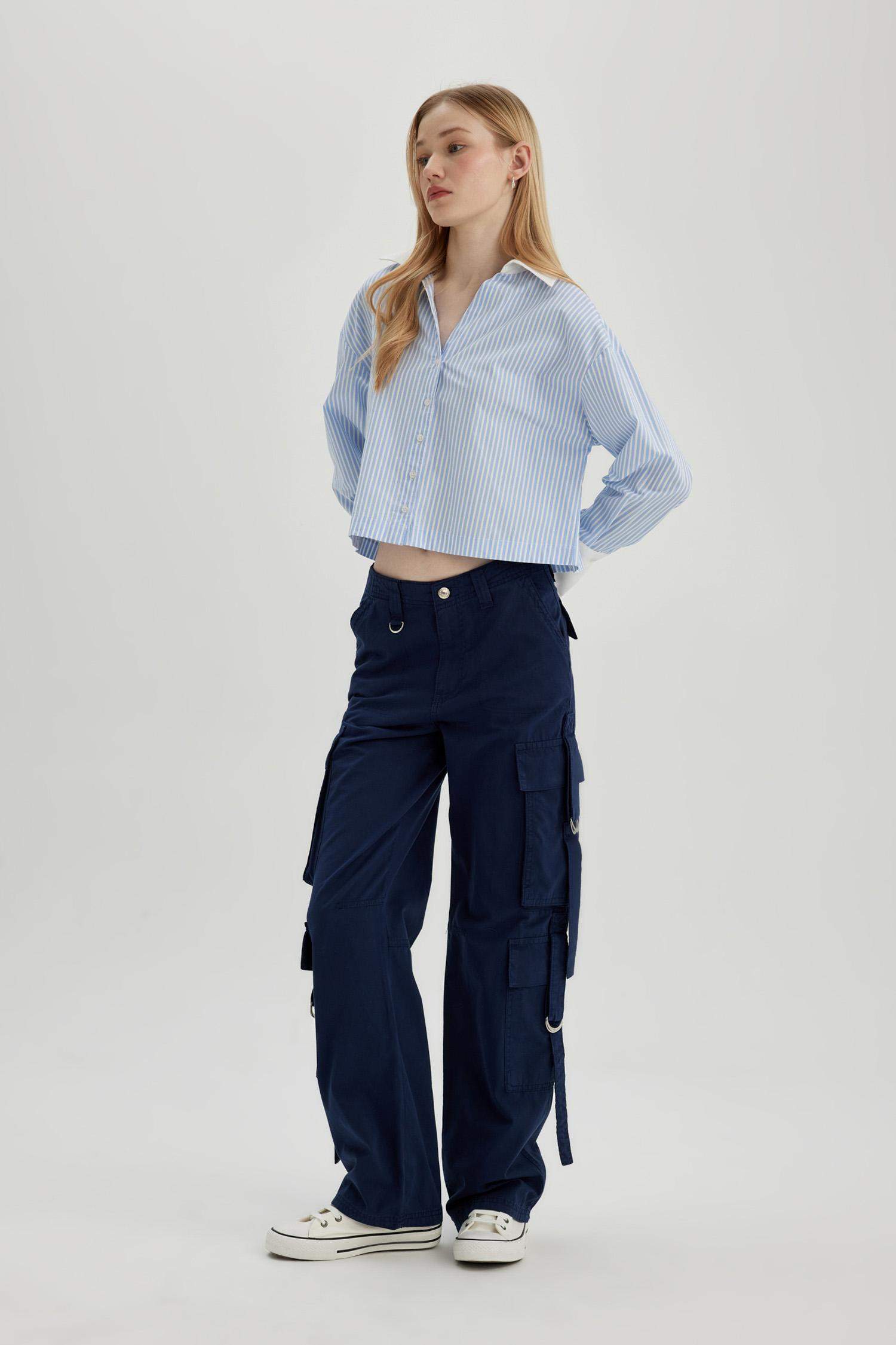 Coool Wide Leg Geniş Paça Pantolon Kargo Cepli Düz Basic