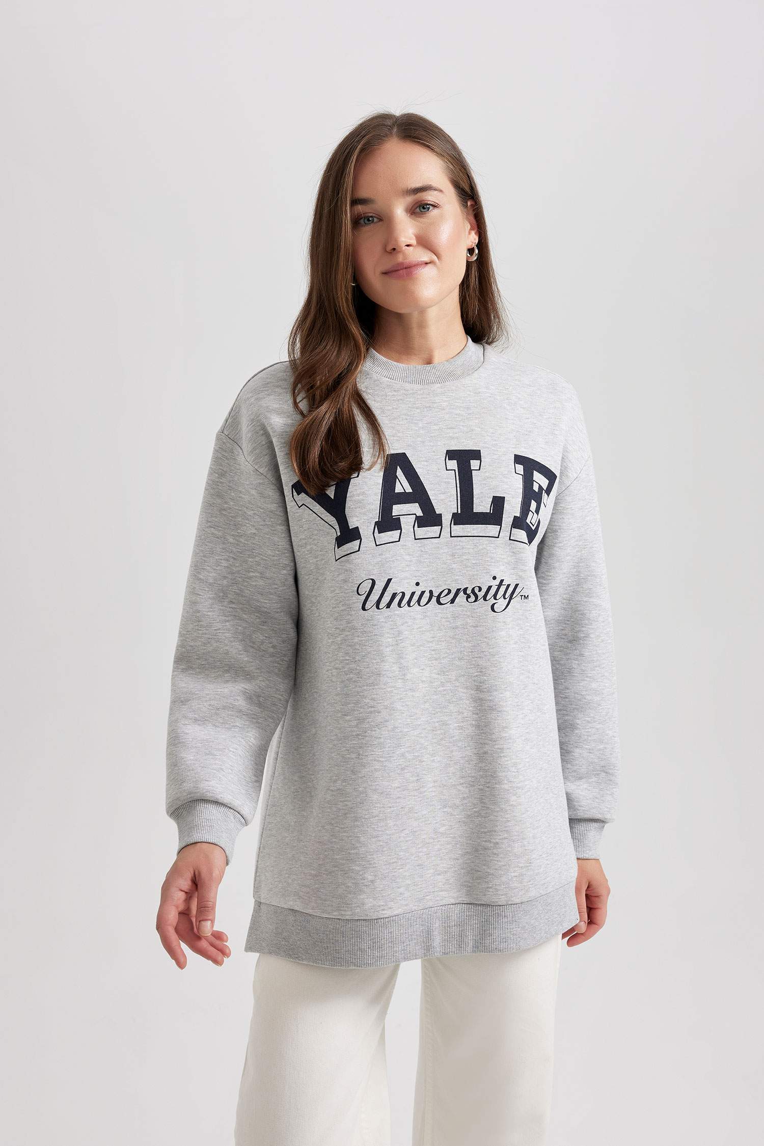 Regular Fit Bisiklet Yaka Baskılı İçi Yumuşak Tüylü Sweatshirt Tunik