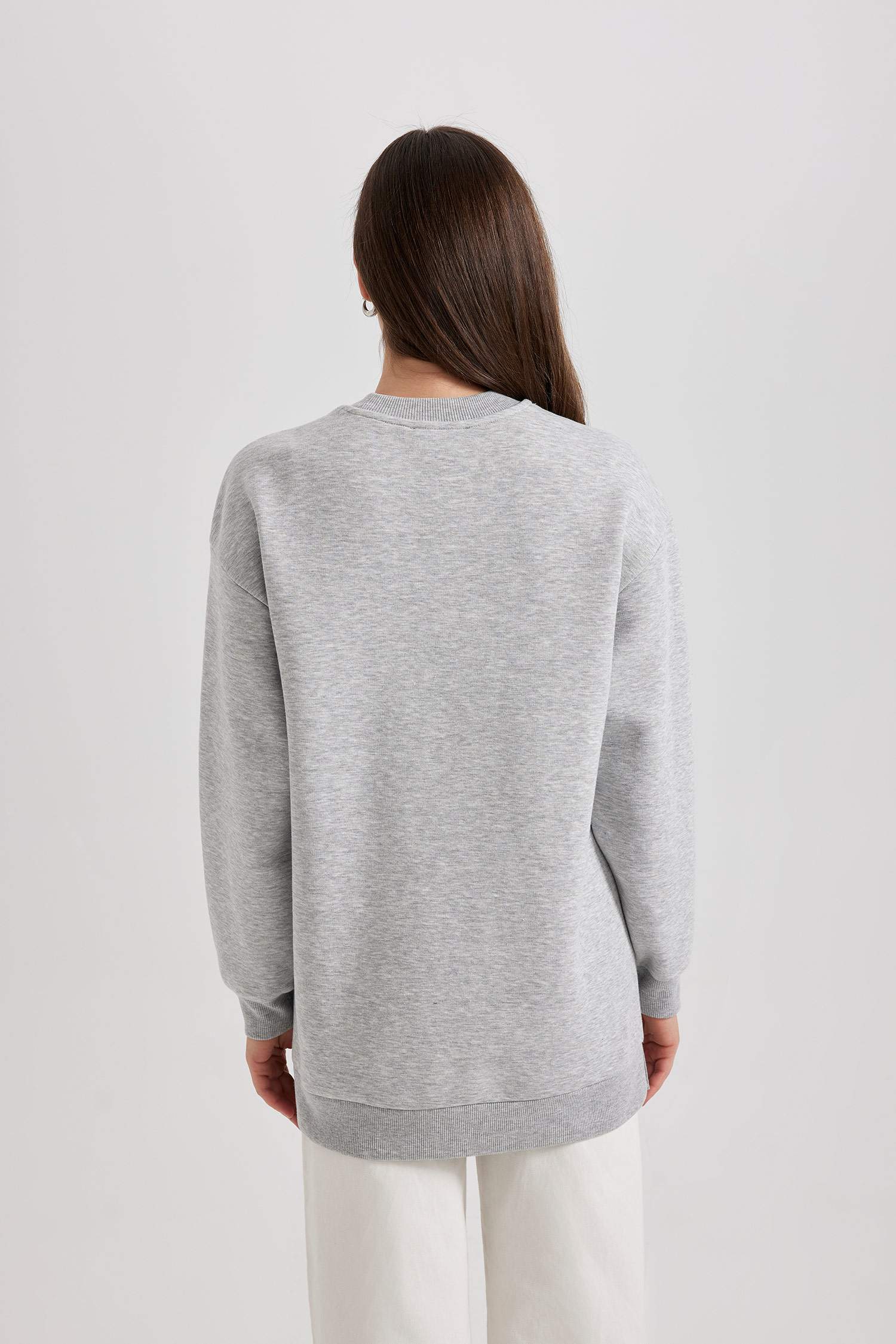 Regular Fit Bisiklet Yaka Baskılı İçi Yumuşak Tüylü Sweatshirt Tunik