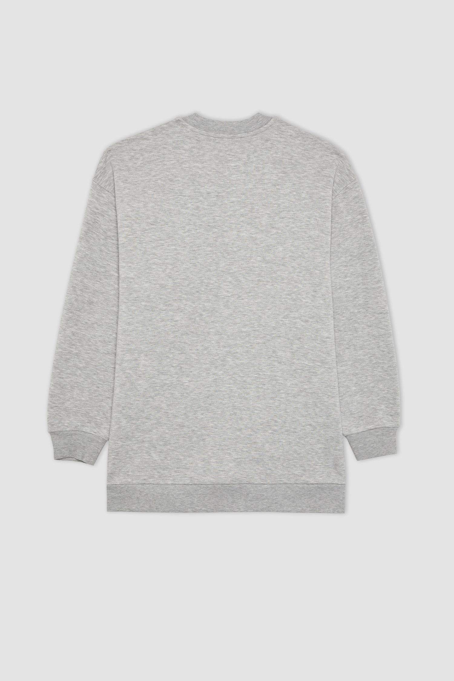 Regular Fit Bisiklet Yaka Baskılı İçi Yumuşak Tüylü Sweatshirt Tunik