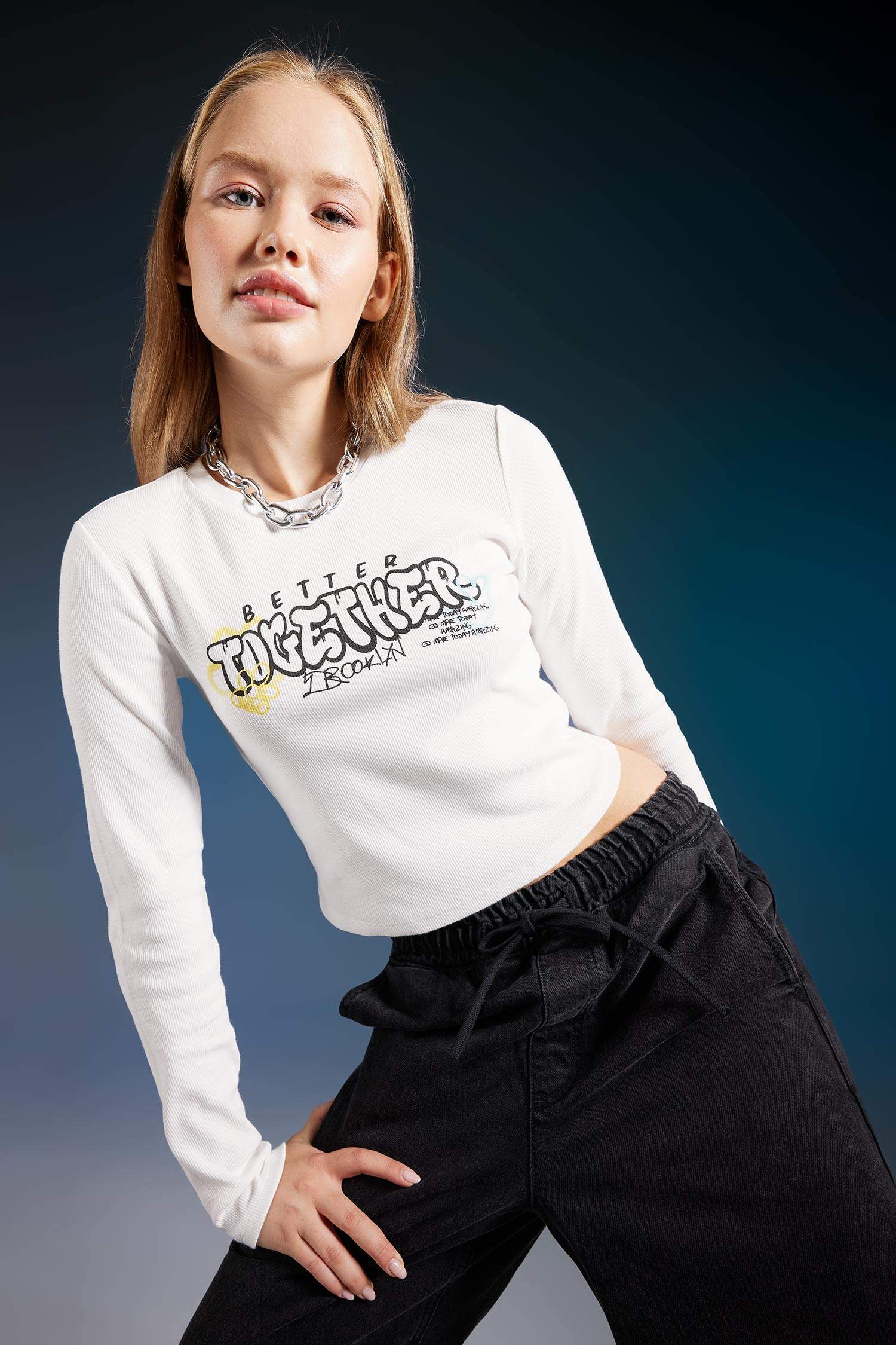 T-Shirt Coupe Slim imprimé Col Rond à Manches Longues