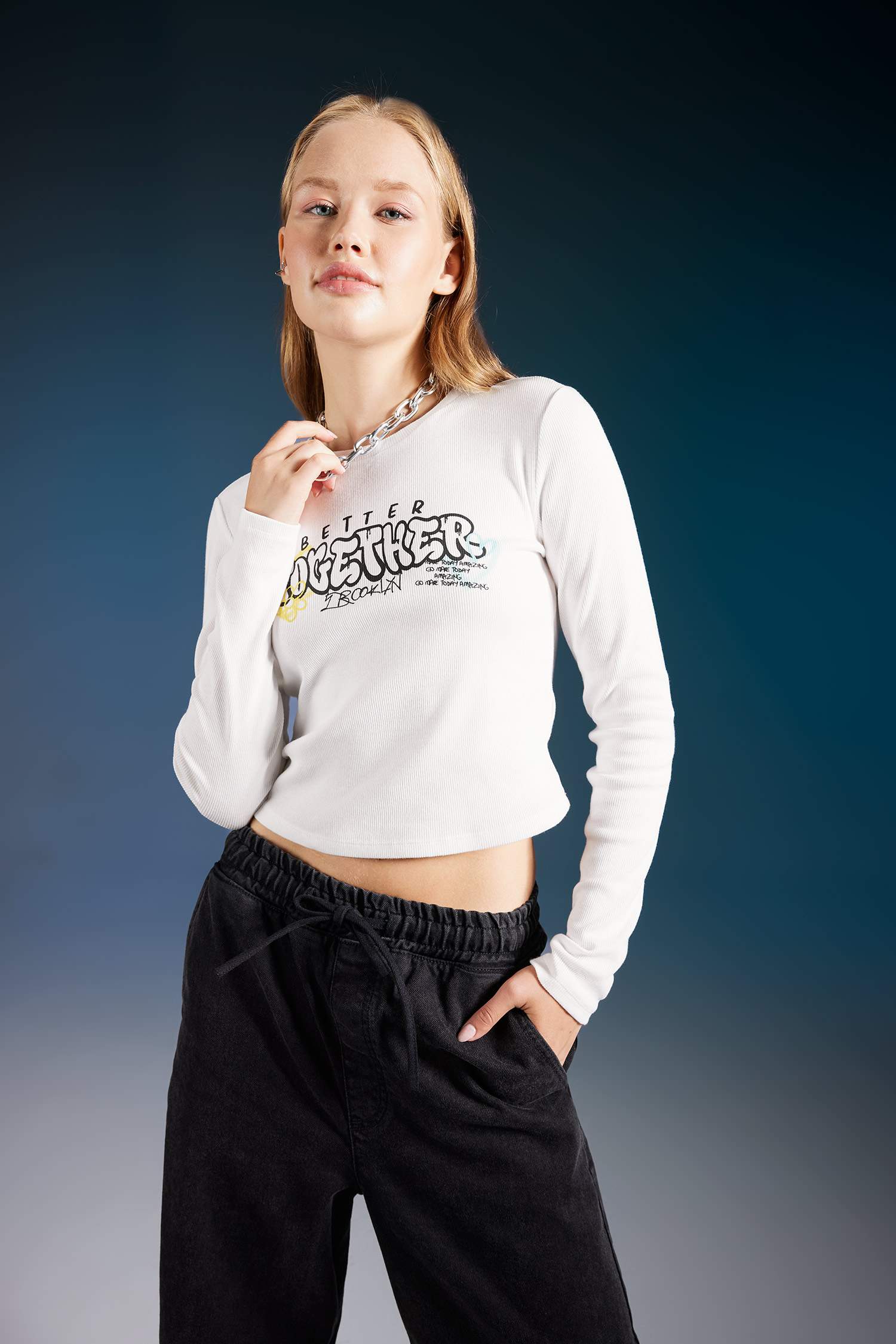 T-Shirt Coupe Slim imprimé Col Rond à Manches Longues