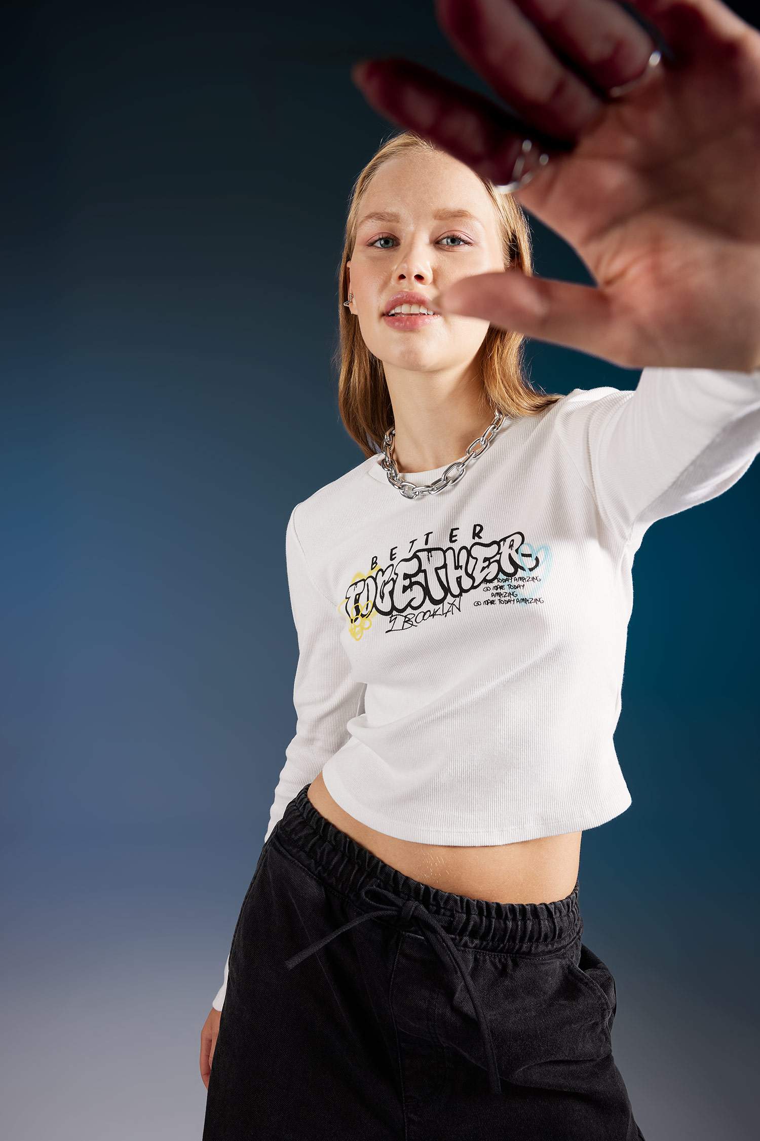 T-Shirt Coupe Slim imprimé Col Rond à Manches Longues