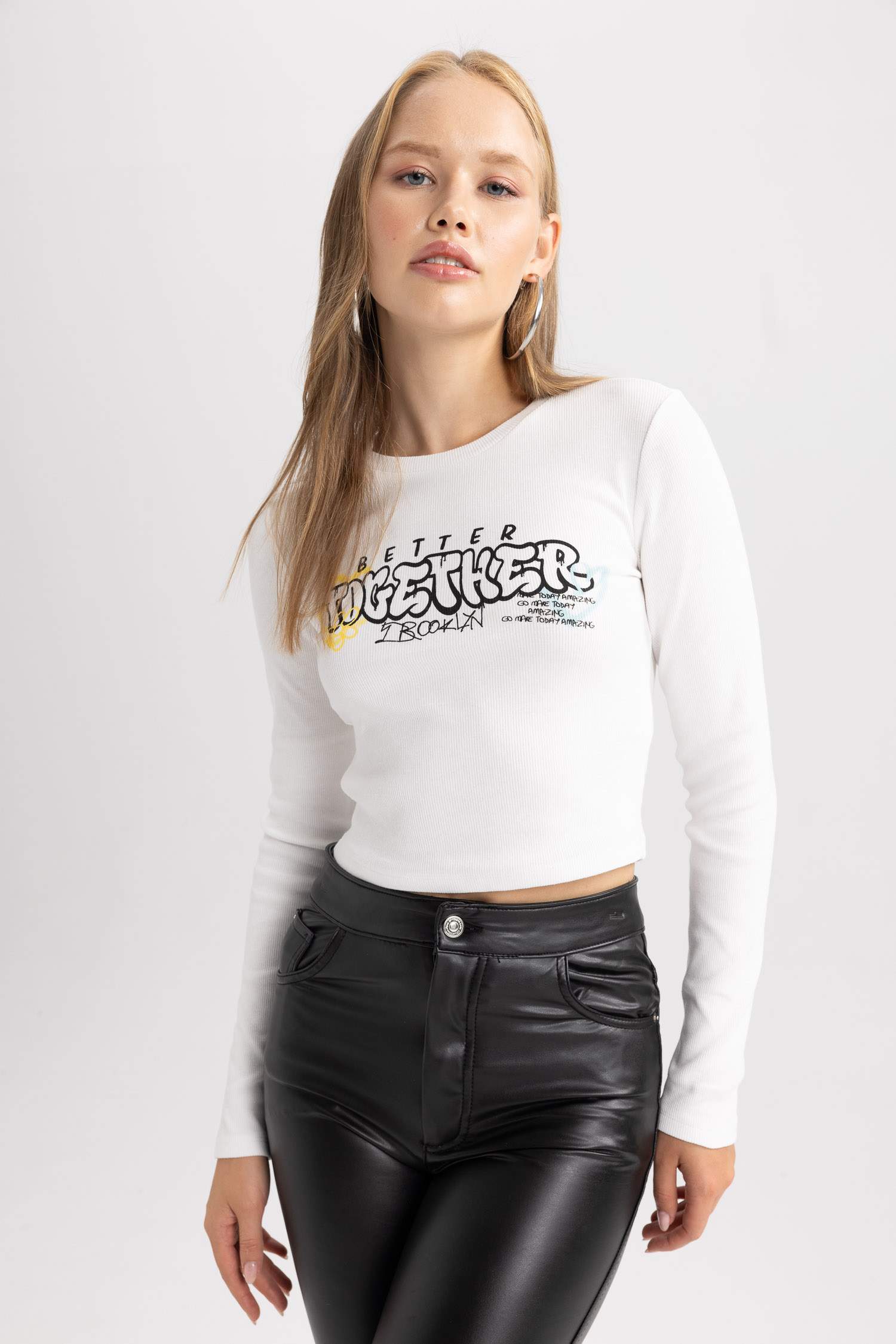 T-Shirt Coupe Slim imprimé Col Rond à Manches Longues