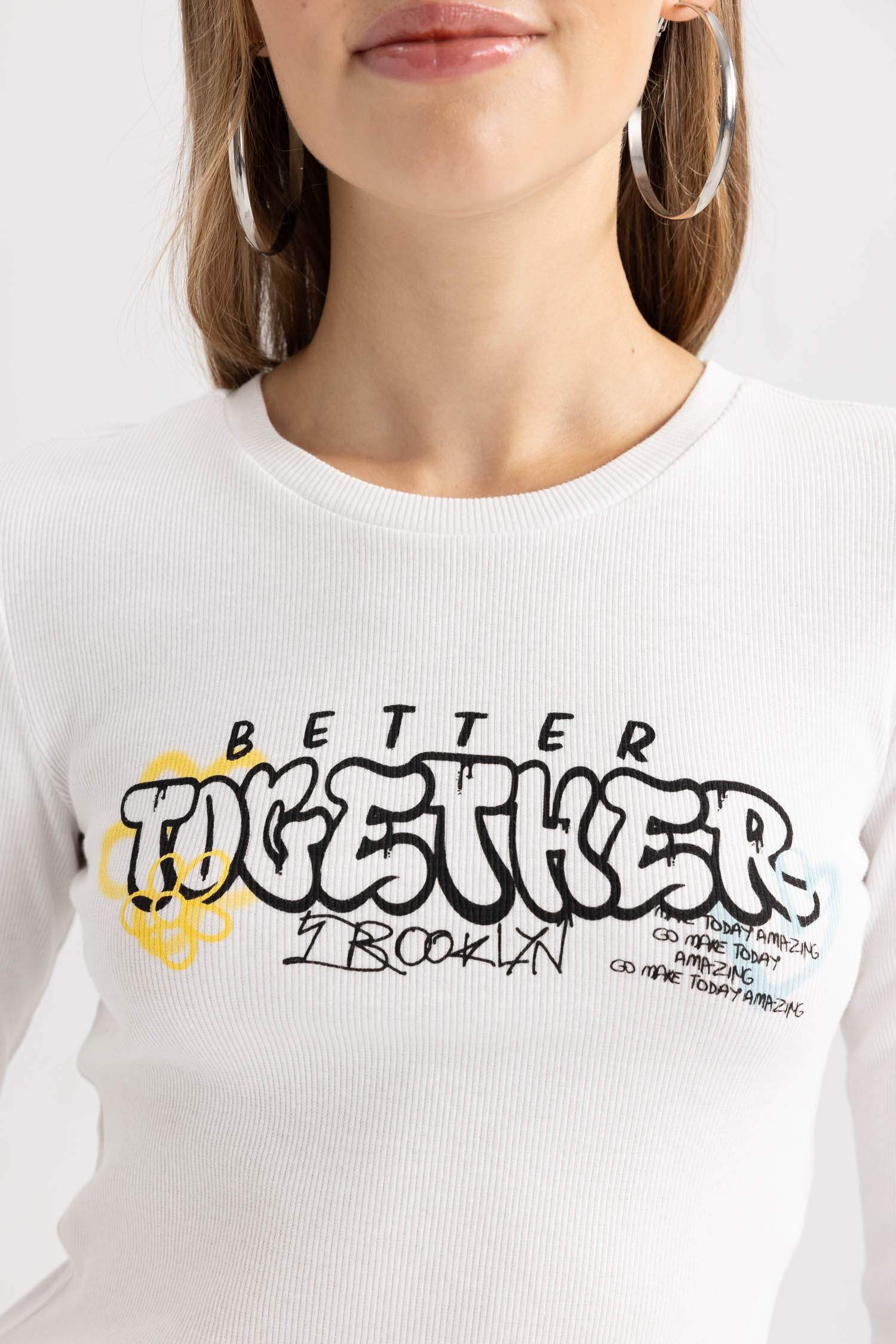 T-Shirt Coupe Slim imprimé Col Rond à Manches Longues