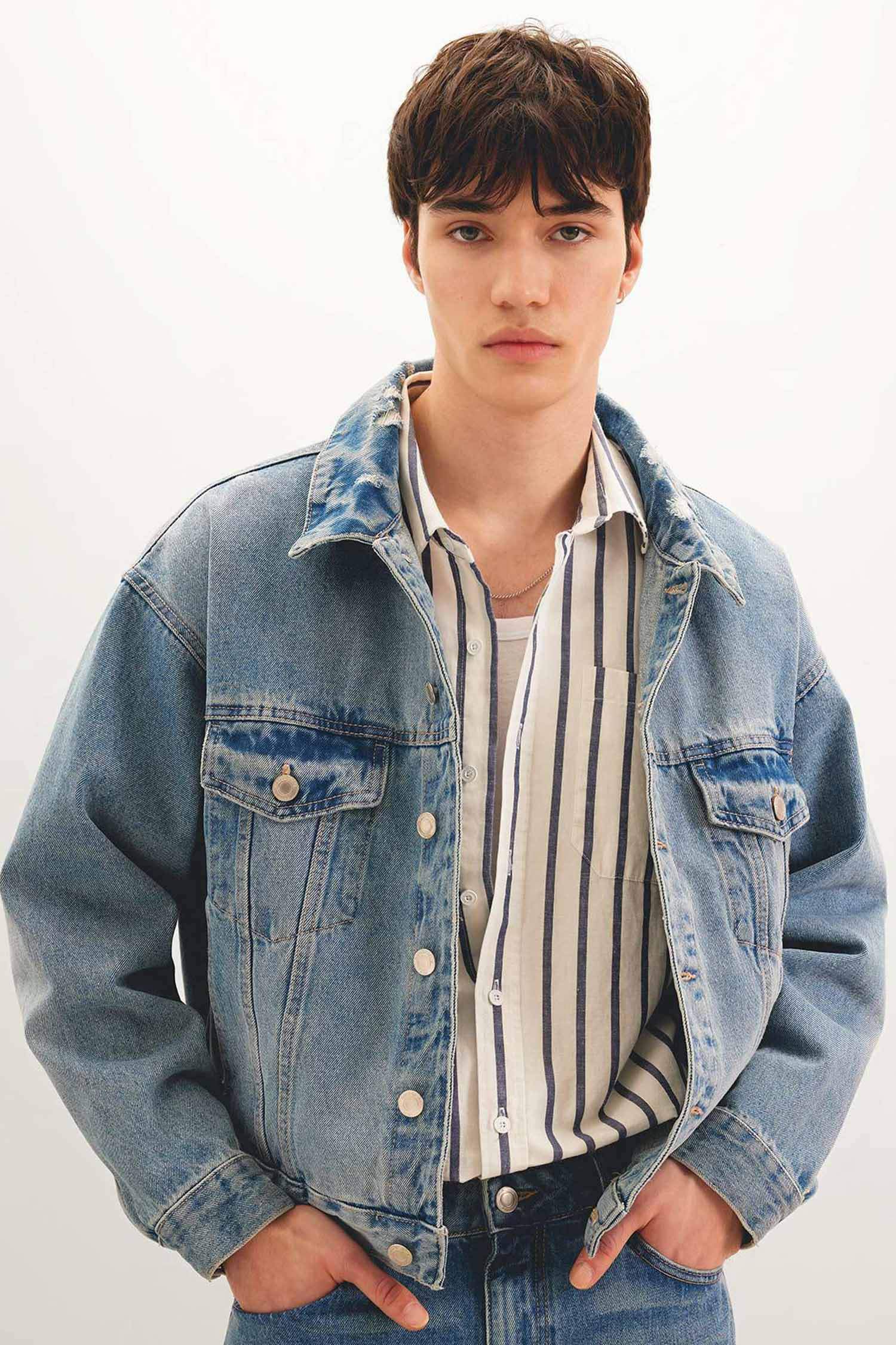 Relax Fit Düğmeli Cepli Mevsimlik Baharlık Jean Ceket