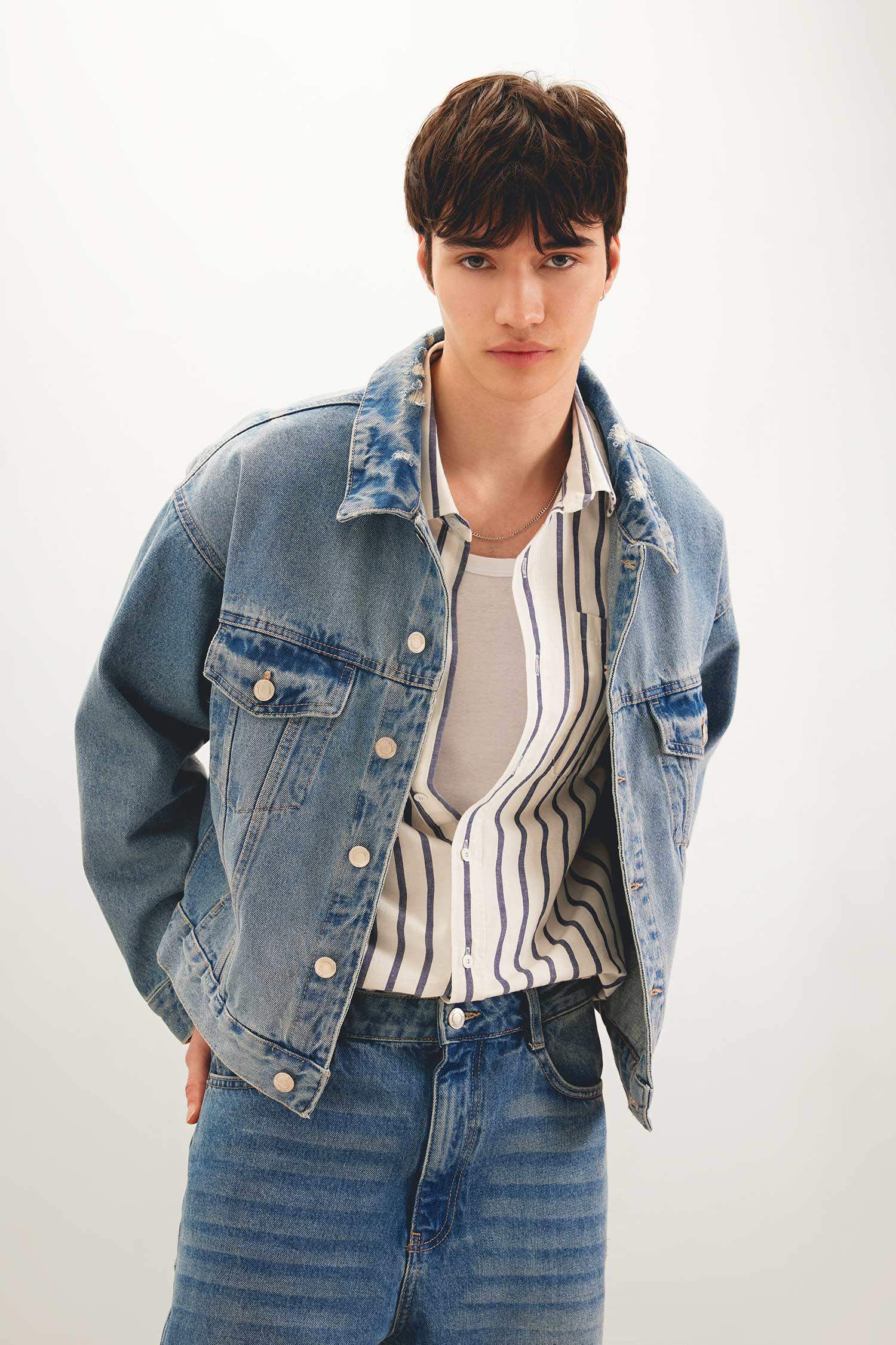 Relax Fit Düğmeli Cepli Mevsimlik Baharlık Jean Ceket