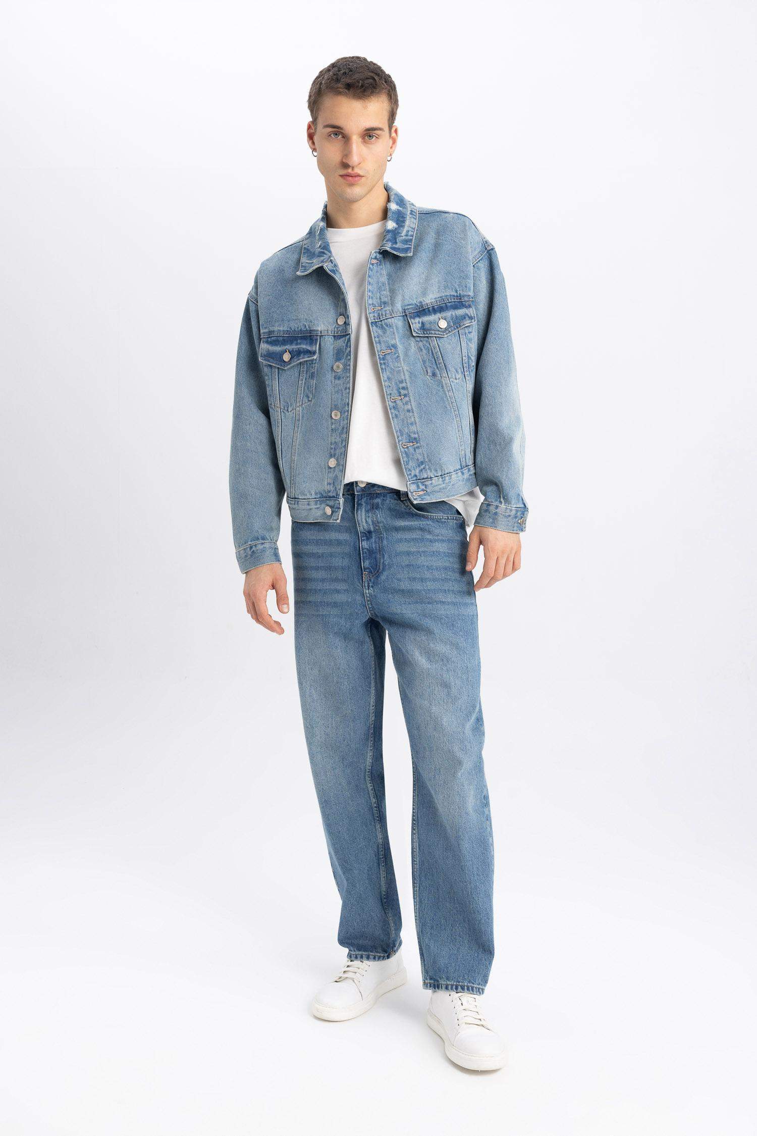 Relax Fit Düğmeli Cepli Mevsimlik Baharlık Jean Ceket