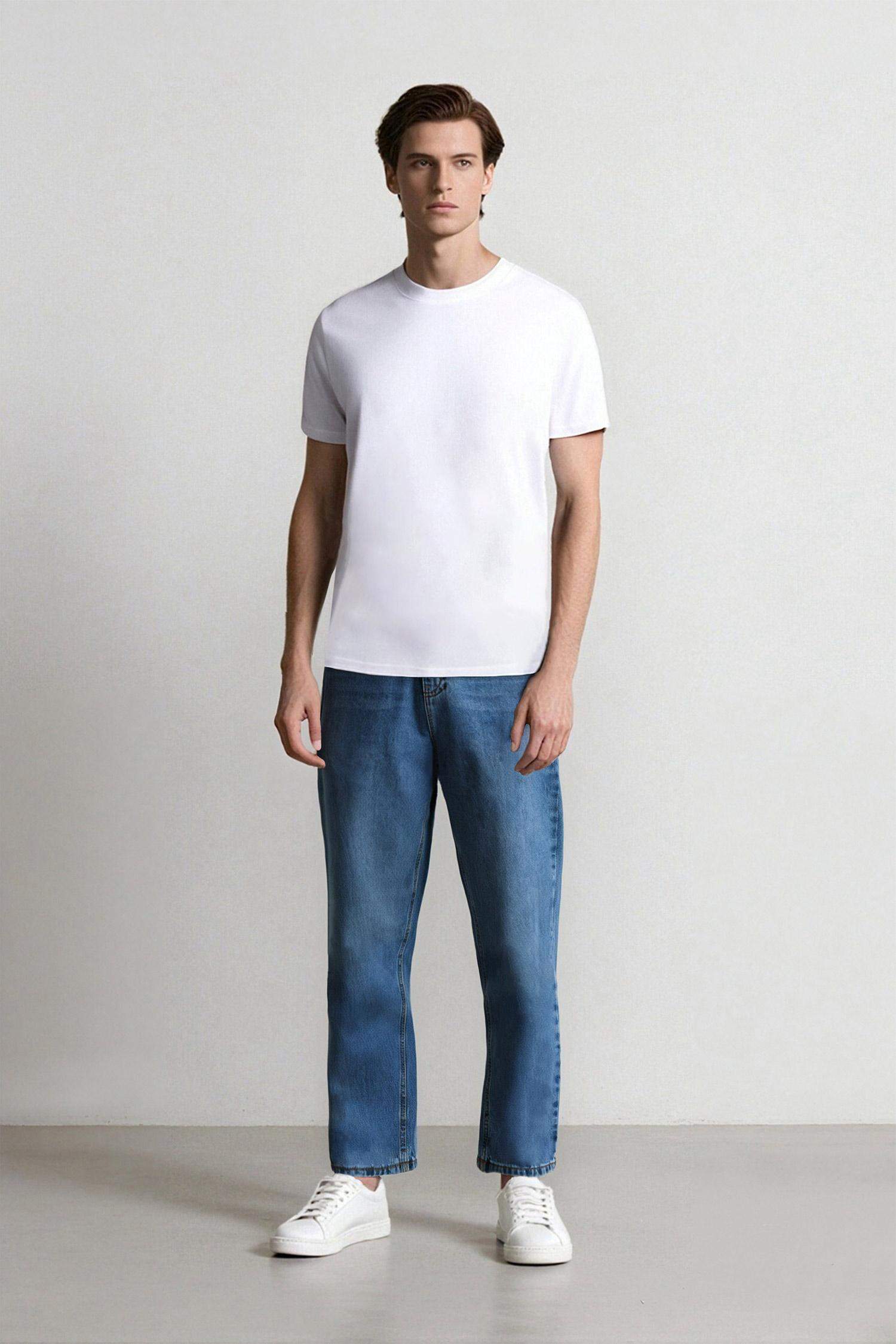 %100 Pamuk Baggy Fit Geniş Kalıp Normal Bel Geniş Paça Jean Pantolon