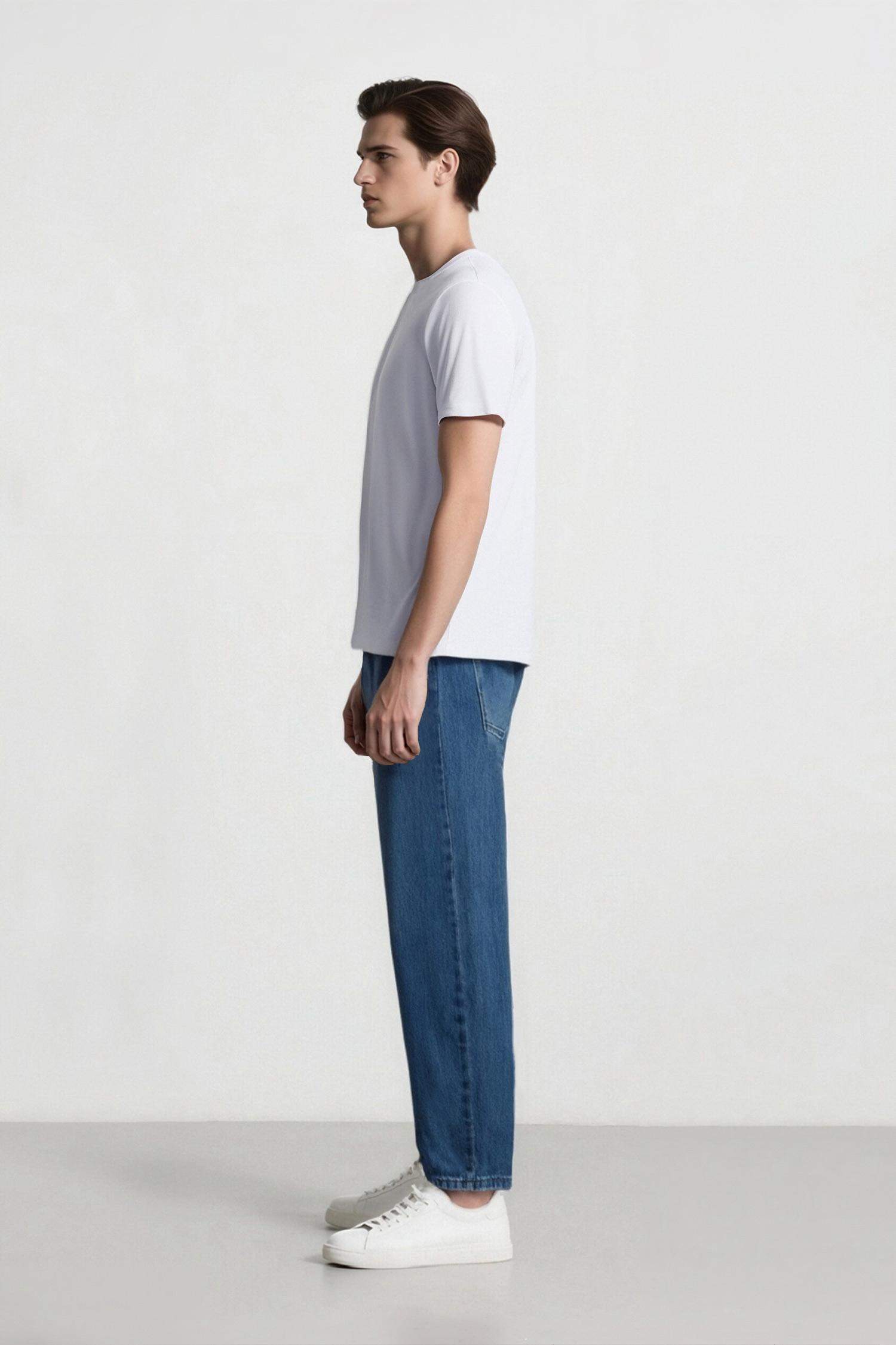 %100 Pamuk Baggy Fit Geniş Kalıp Normal Bel Geniş Paça Jean Pantolon