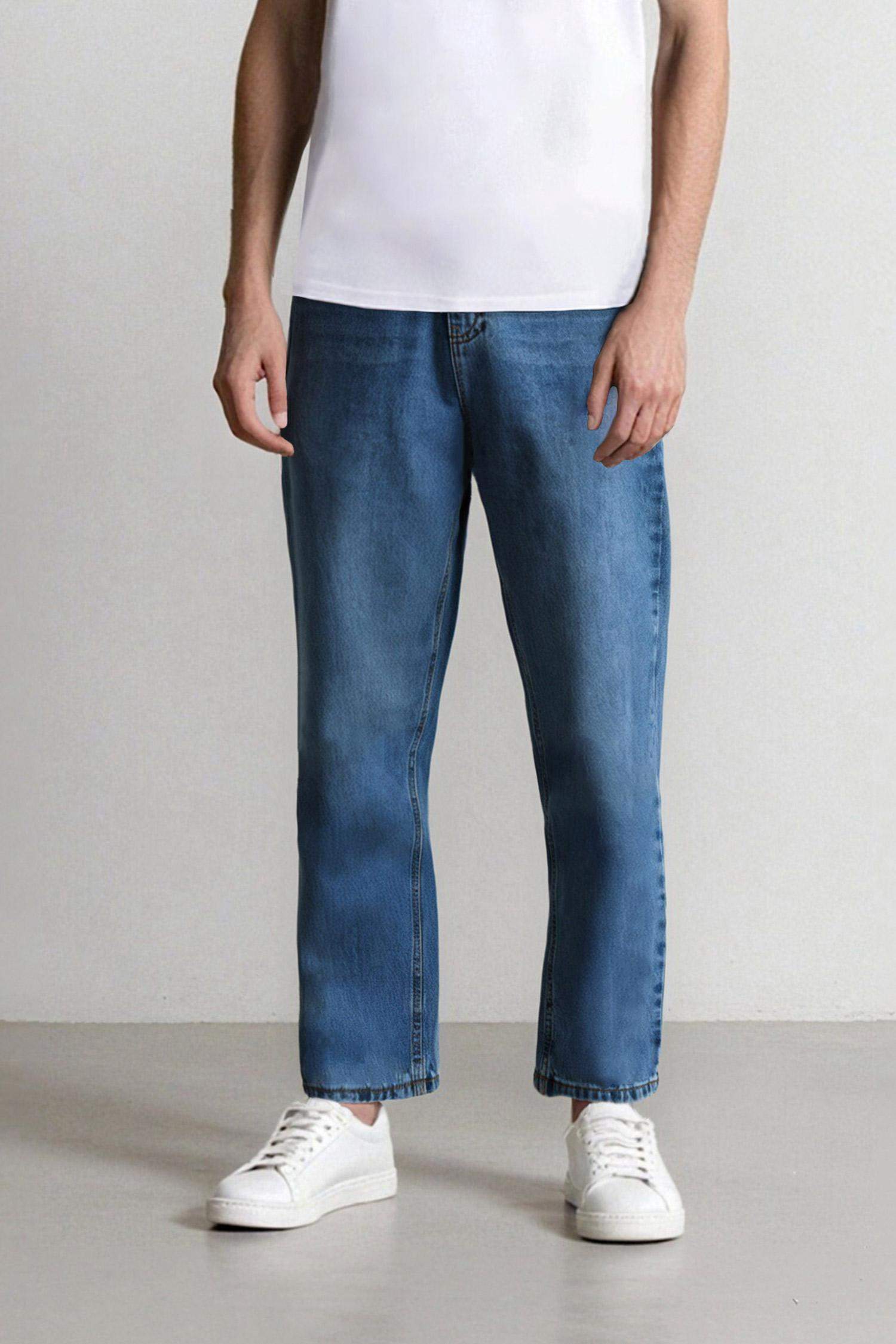 %100 Pamuk Baggy Fit Geniş Kalıp Normal Bel Geniş Paça Jean Pantolon