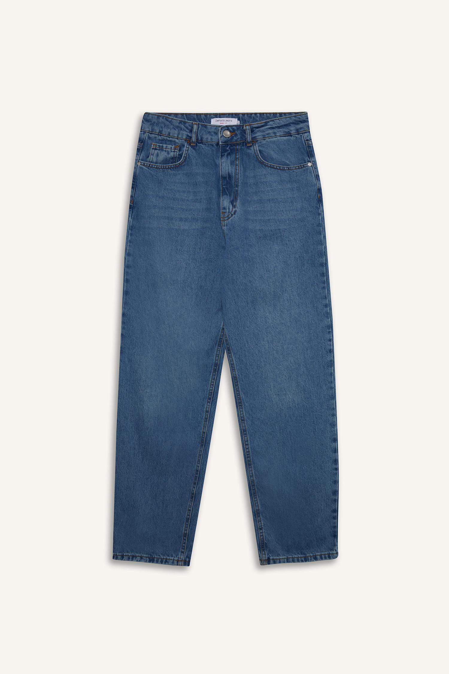 %100 Pamuk Baggy Fit Geniş Kalıp Normal Bel Geniş Paça Jean Pantolon