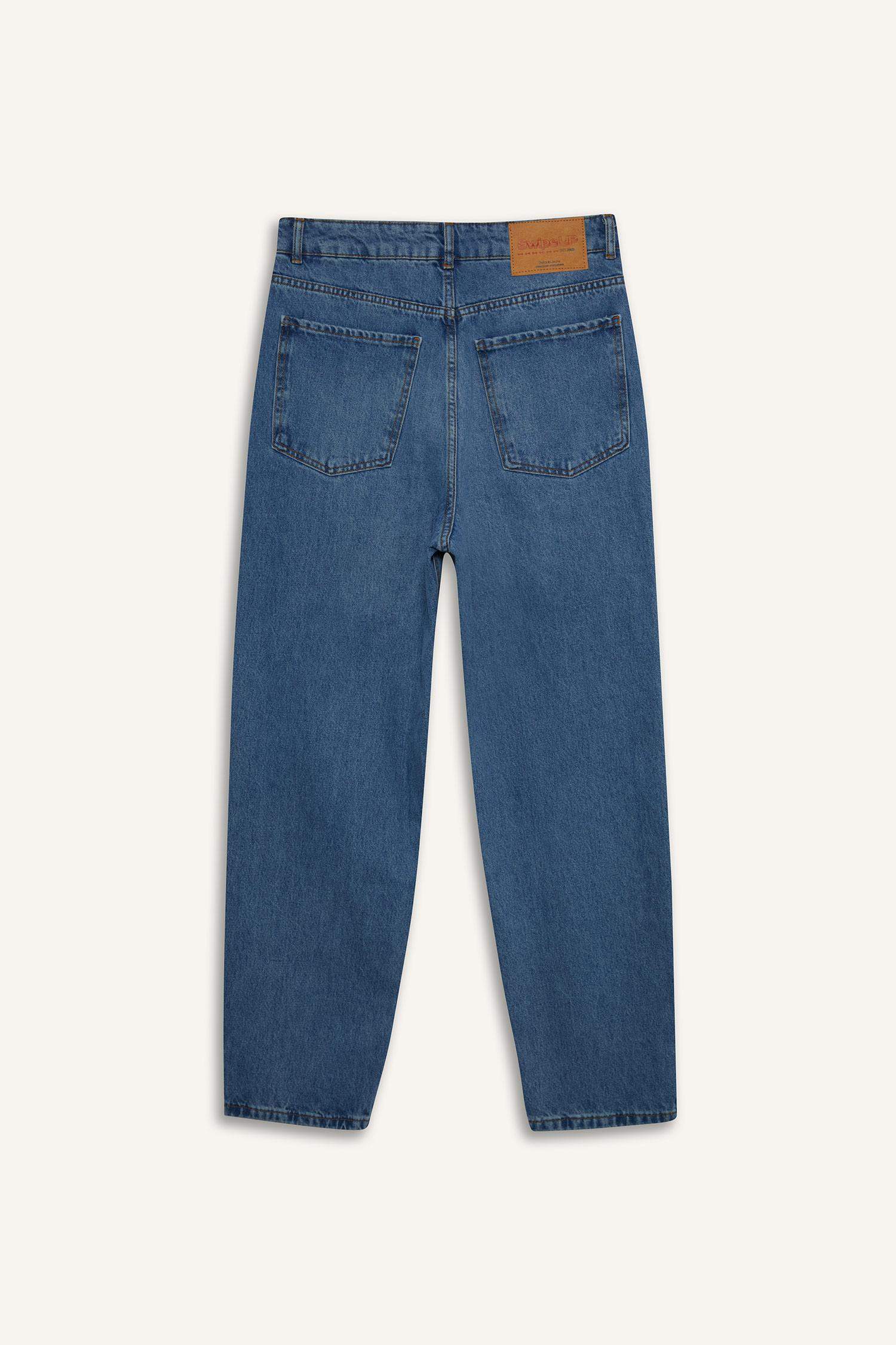 %100 Pamuk Baggy Fit Geniş Kalıp Normal Bel Geniş Paça Jean Pantolon