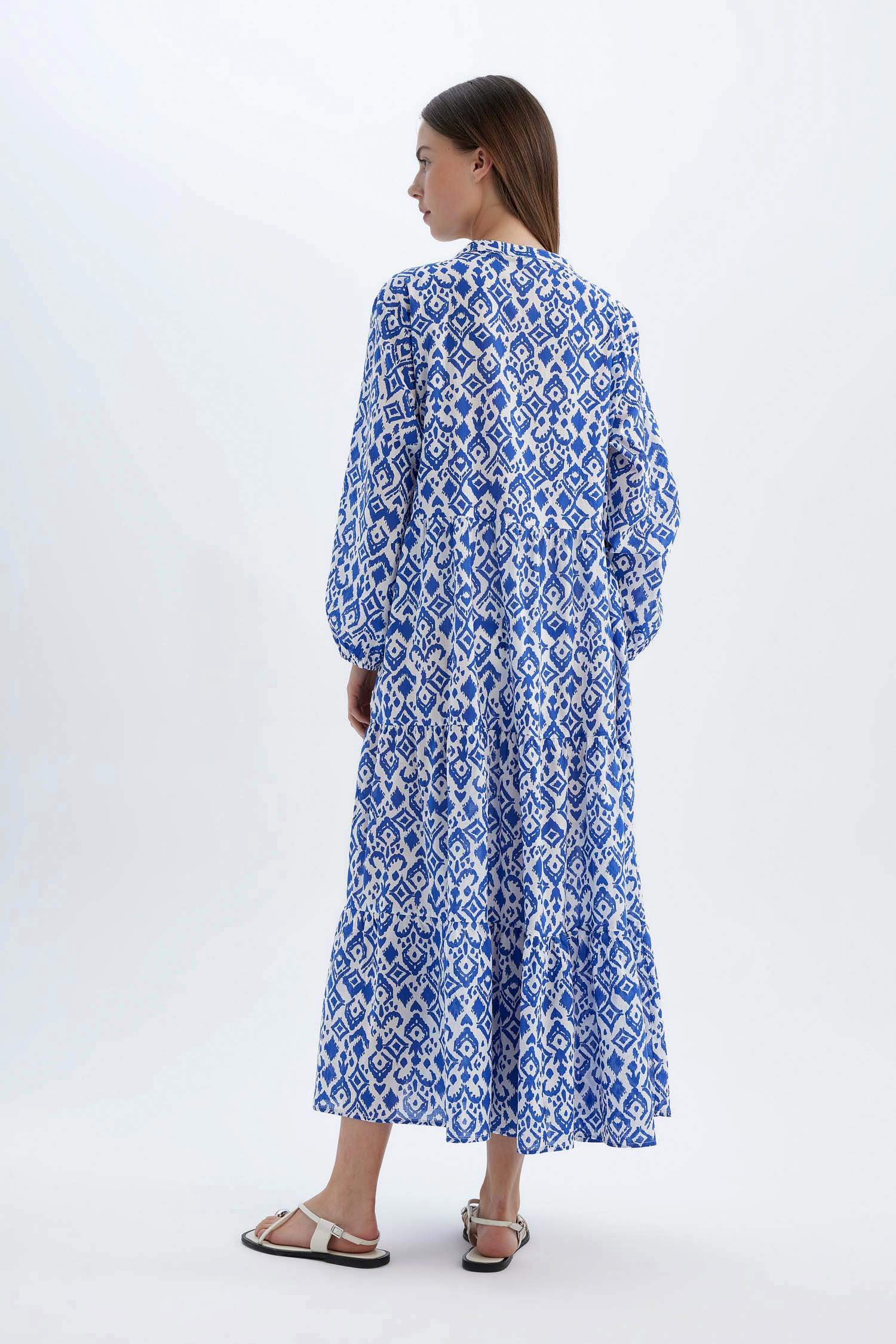 Desenli Uzun Kollu Maxi Plaj Elbisesi-Fall in Love