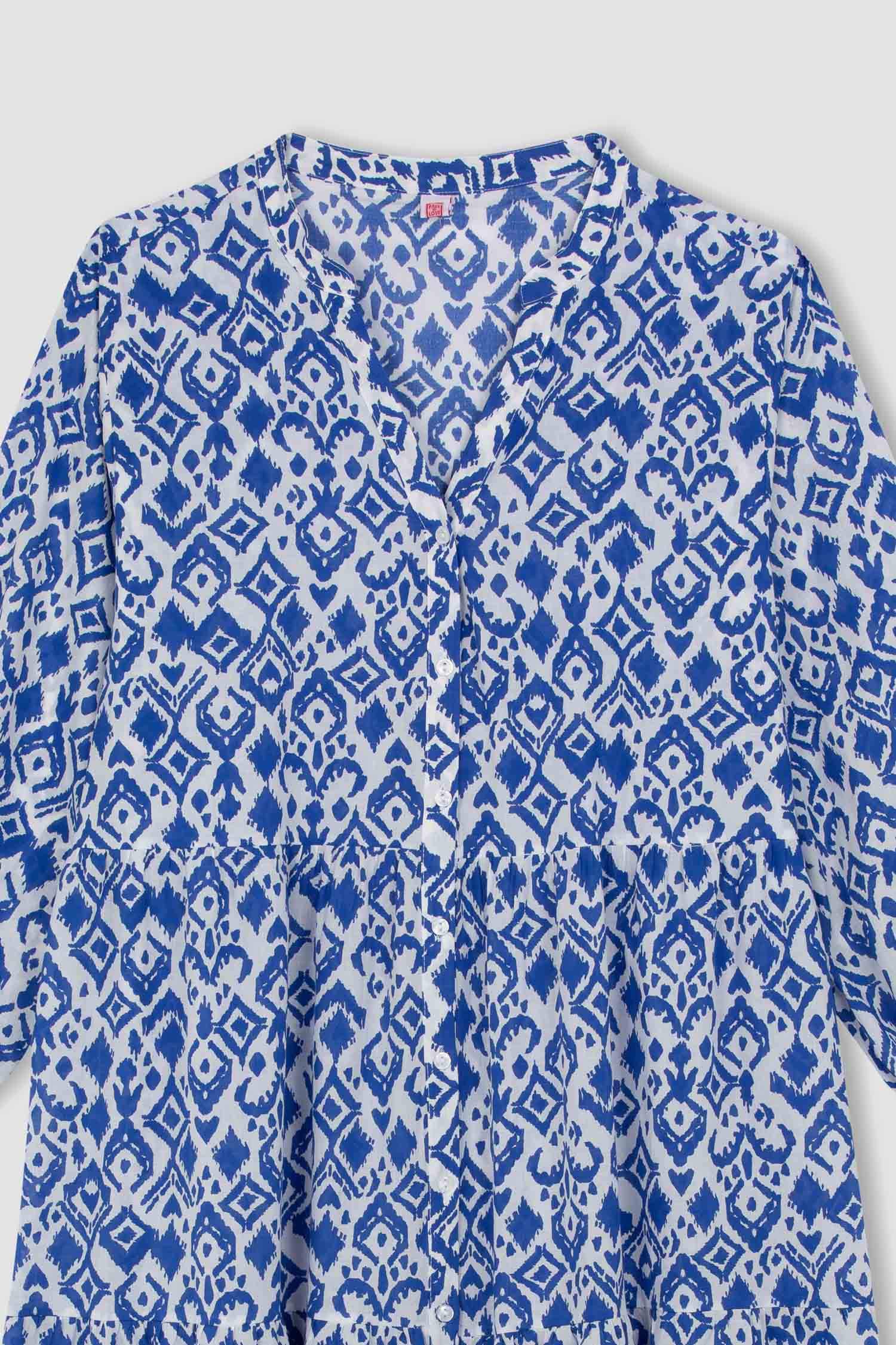 Desenli Uzun Kollu Maxi Plaj Elbisesi-Fall in Love