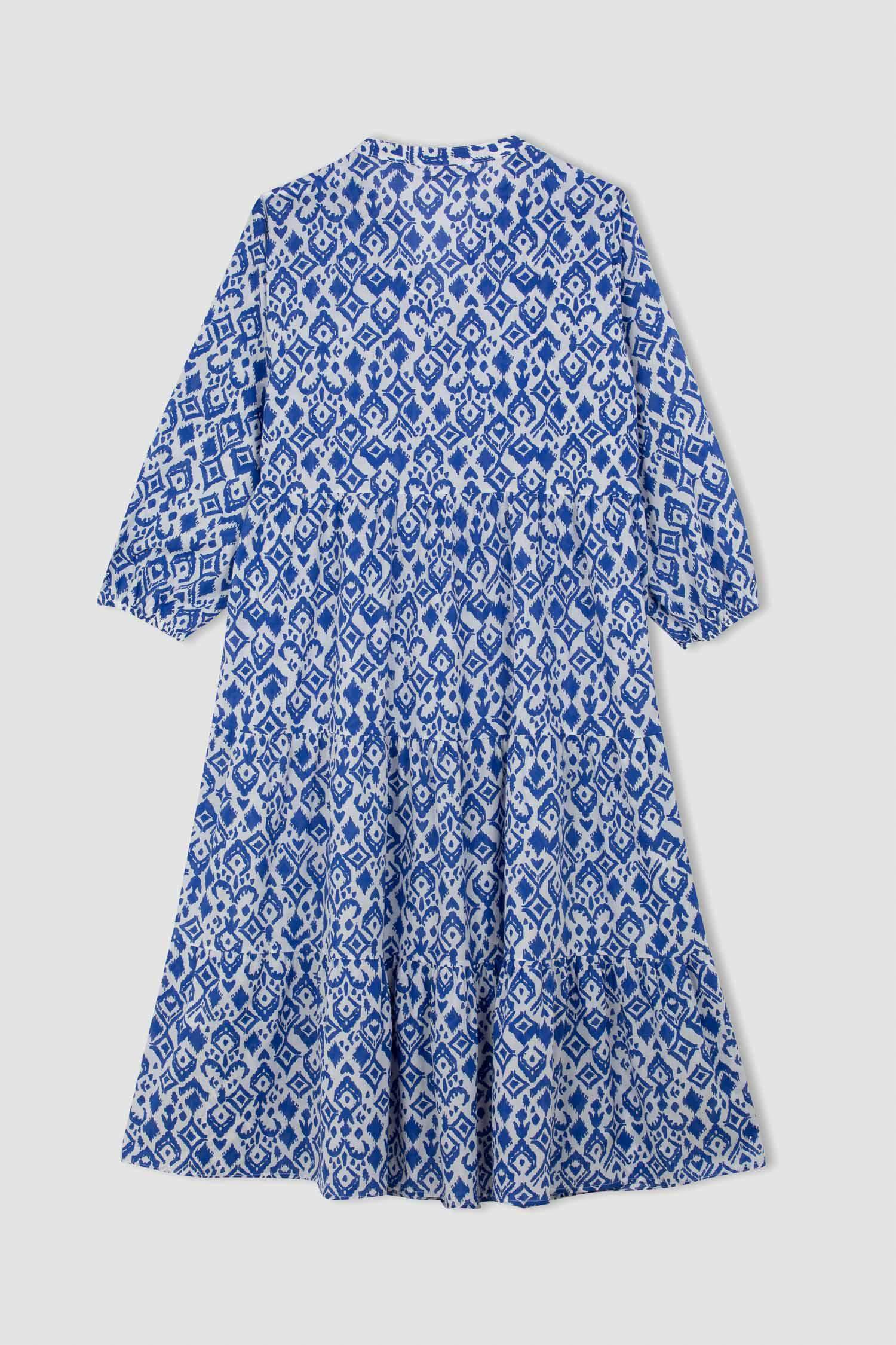 Desenli Uzun Kollu Maxi Plaj Elbisesi-Fall in Love