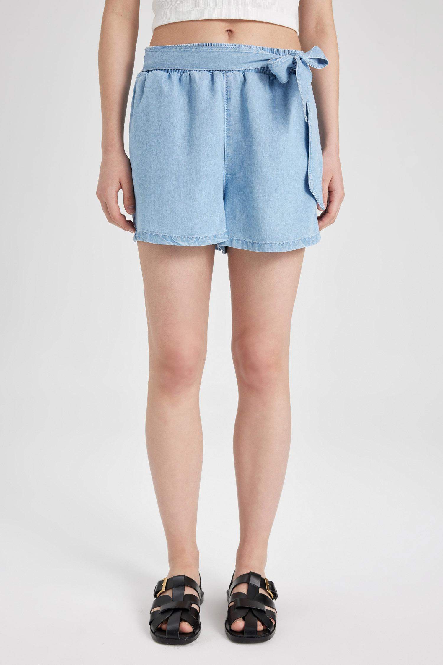 شورت بخصر عالي قماش ايوسل