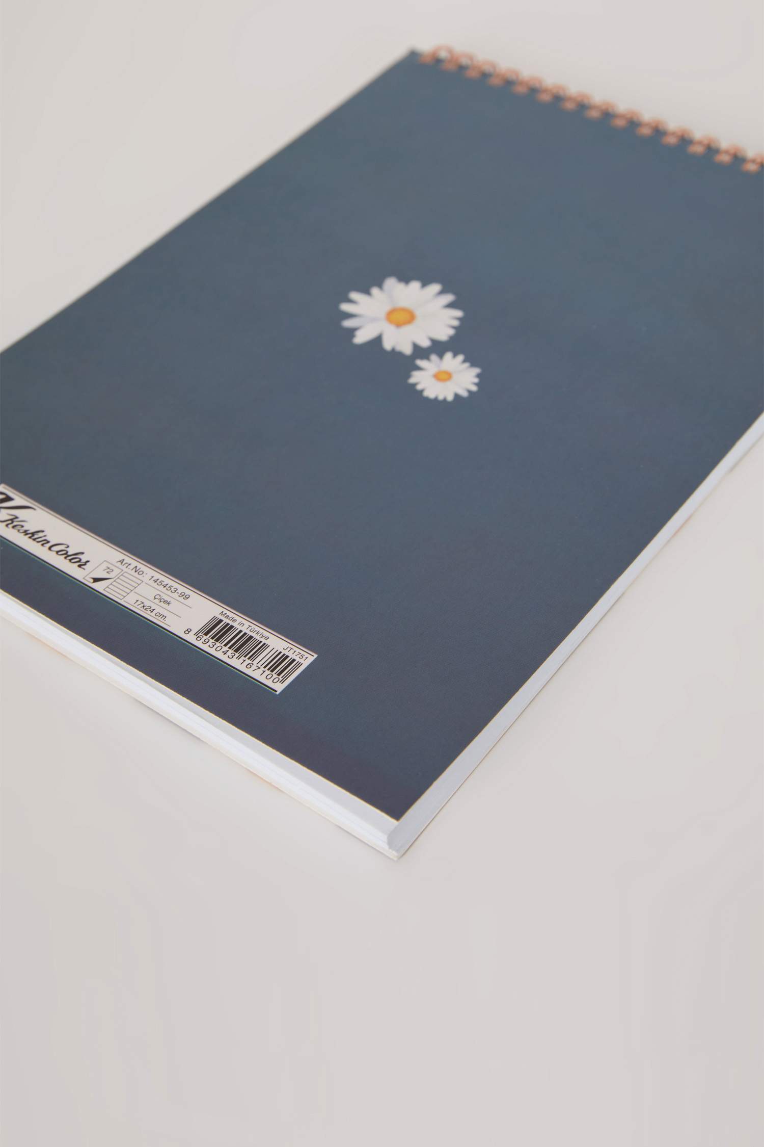 Papatya Desenli Çizgili Dikey Spiralli 17x24 cm Not Defteri