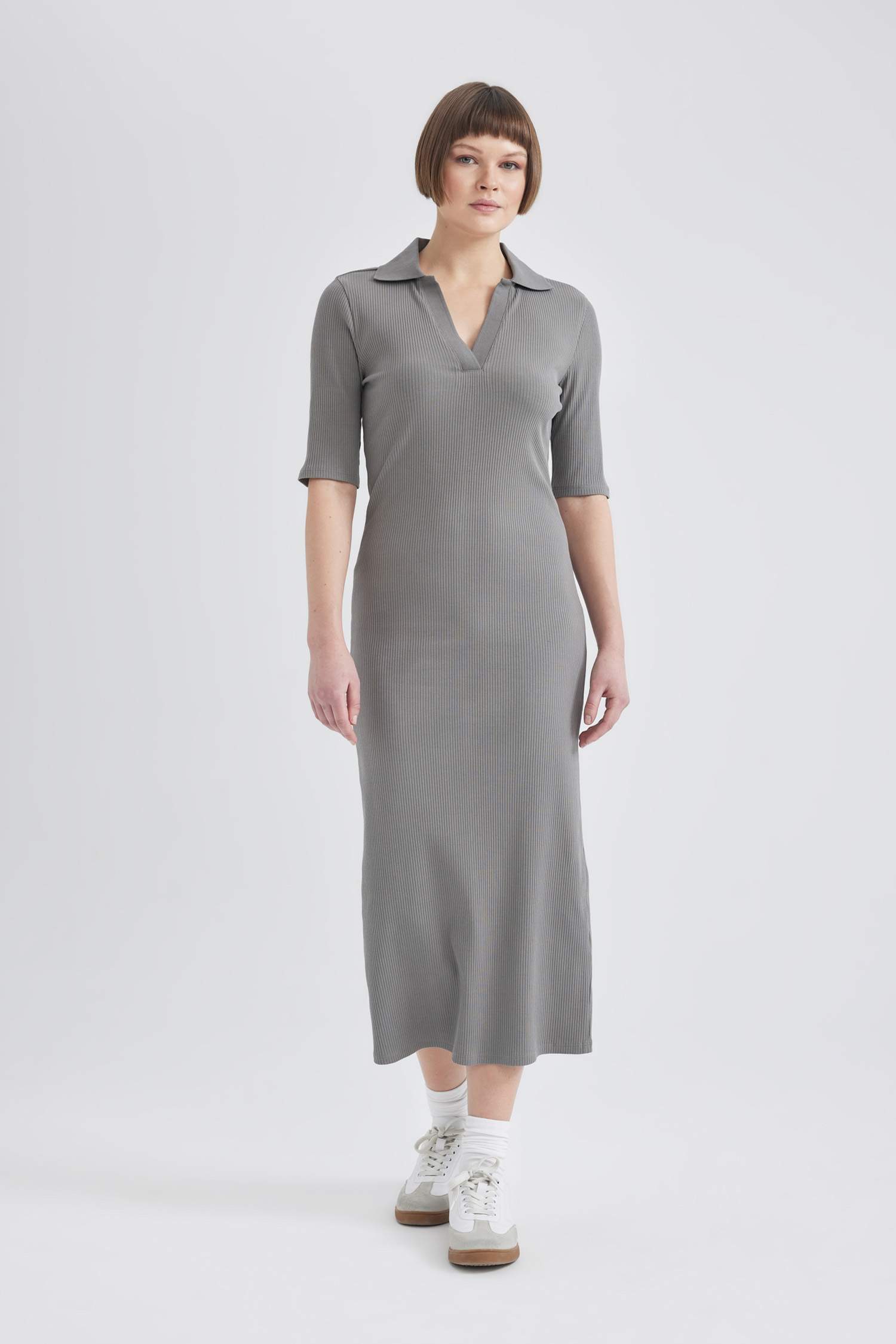 Bodycon Polo Neck Ribbed Camisole Midi Dress