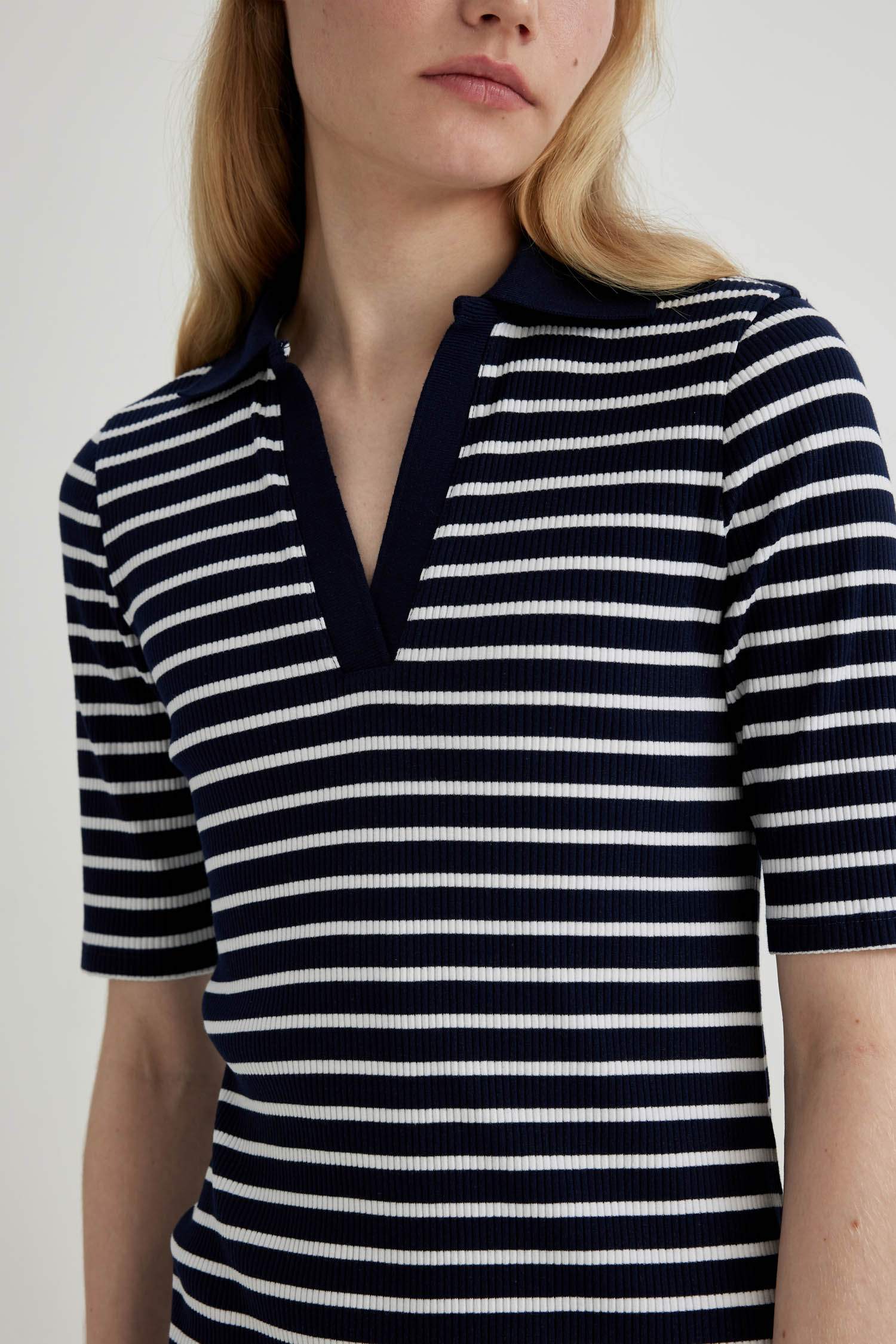 Bodycon Polo Neck Striped Ribbed Camisole Midi Dress