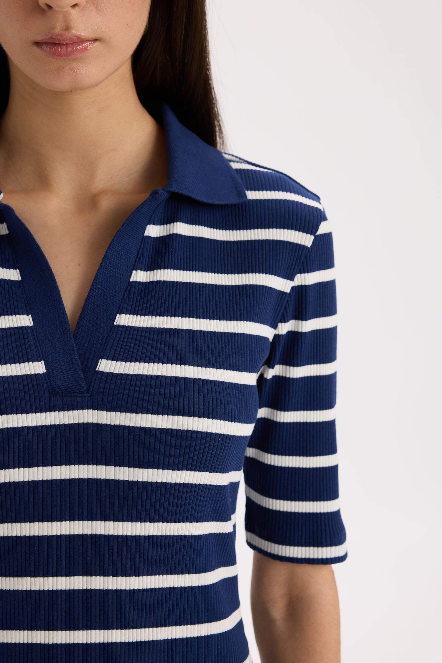 Bodycon Polo Collar Striped Camisole Midi Dress