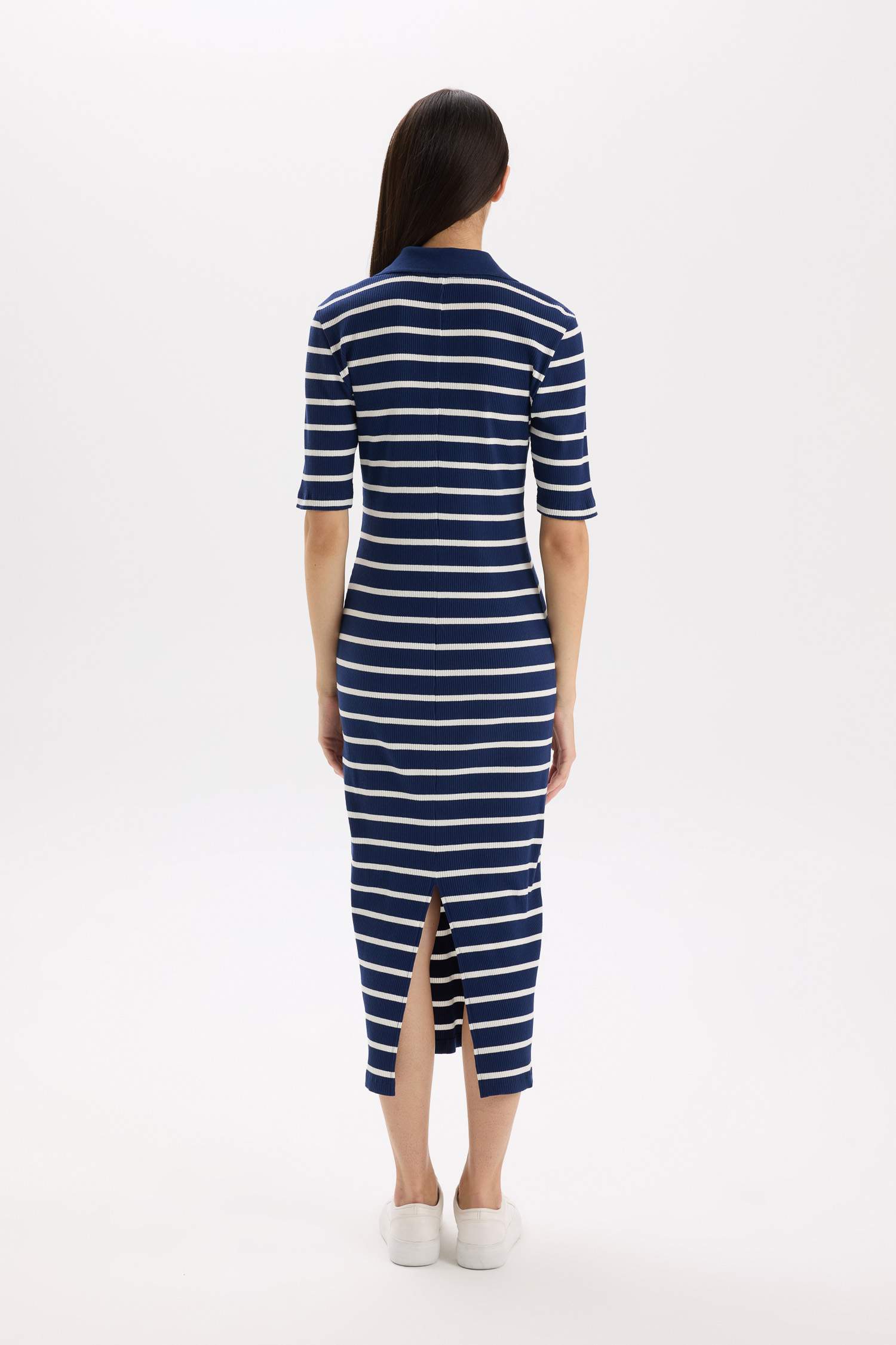 Bodycon Polo Collar Striped Camisole Midi Dress