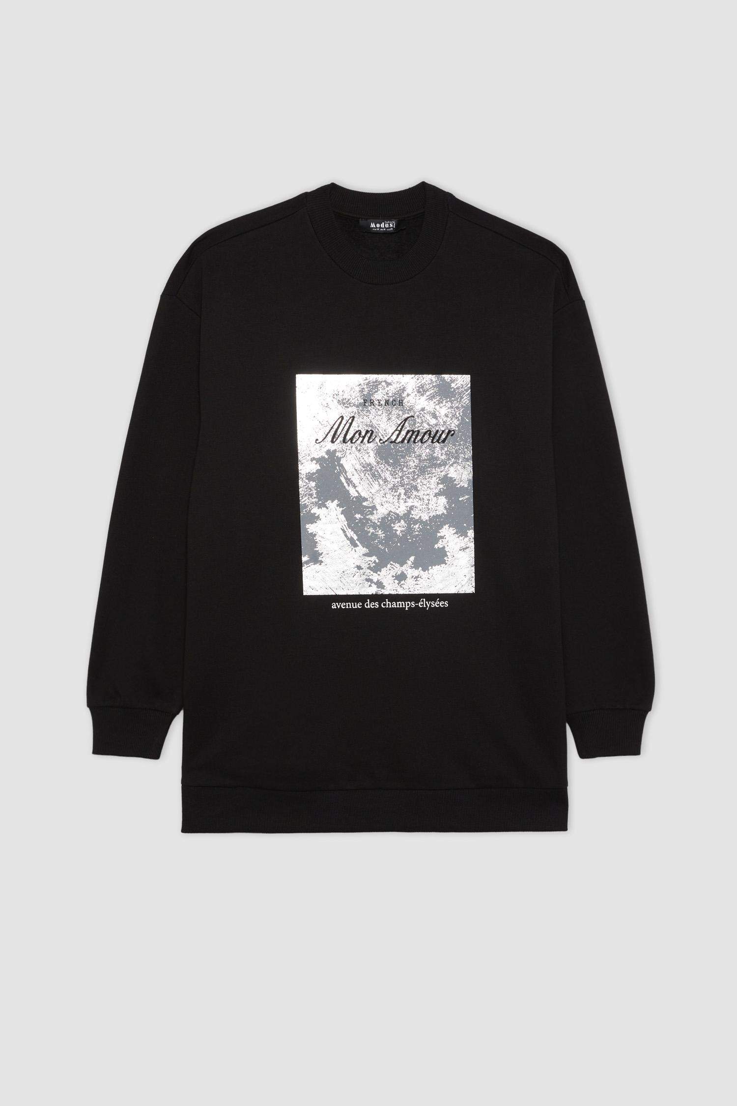 Regular Fit Crew Neck Embroidered Soft Furry Thin Sweatshirt